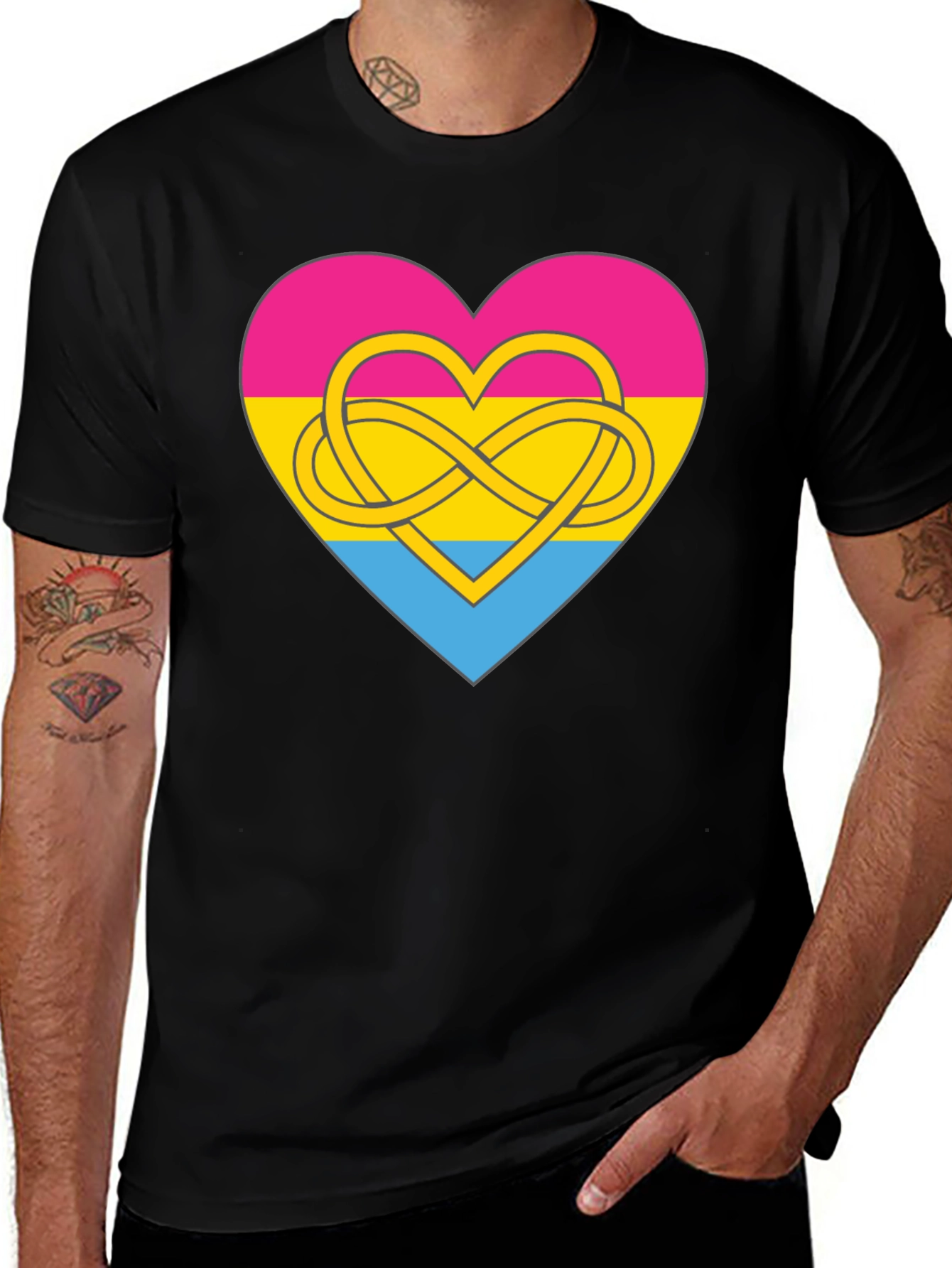 Pansexual Pride T-Shirt, Heart & Infinity Design