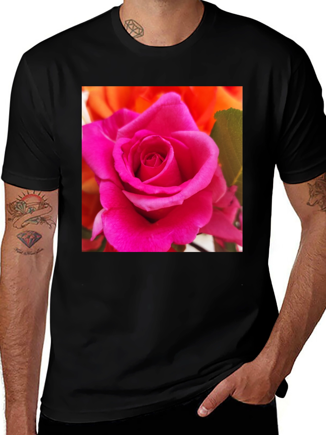 Variant 18 of Floral Rose Graphic Tee - Modern Black T-Shirt