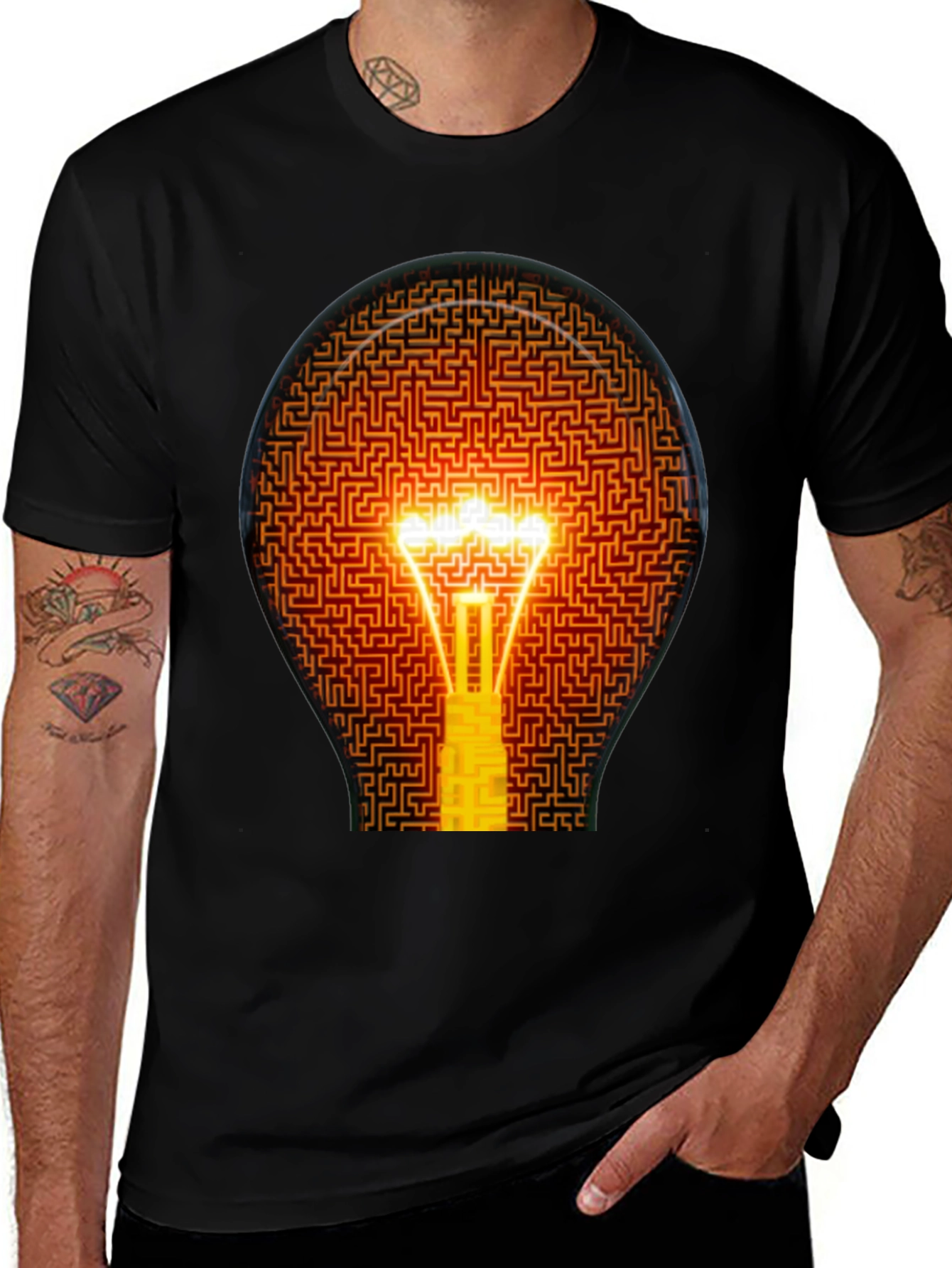 Maze Bulb Black T-Shirt - Creative Design