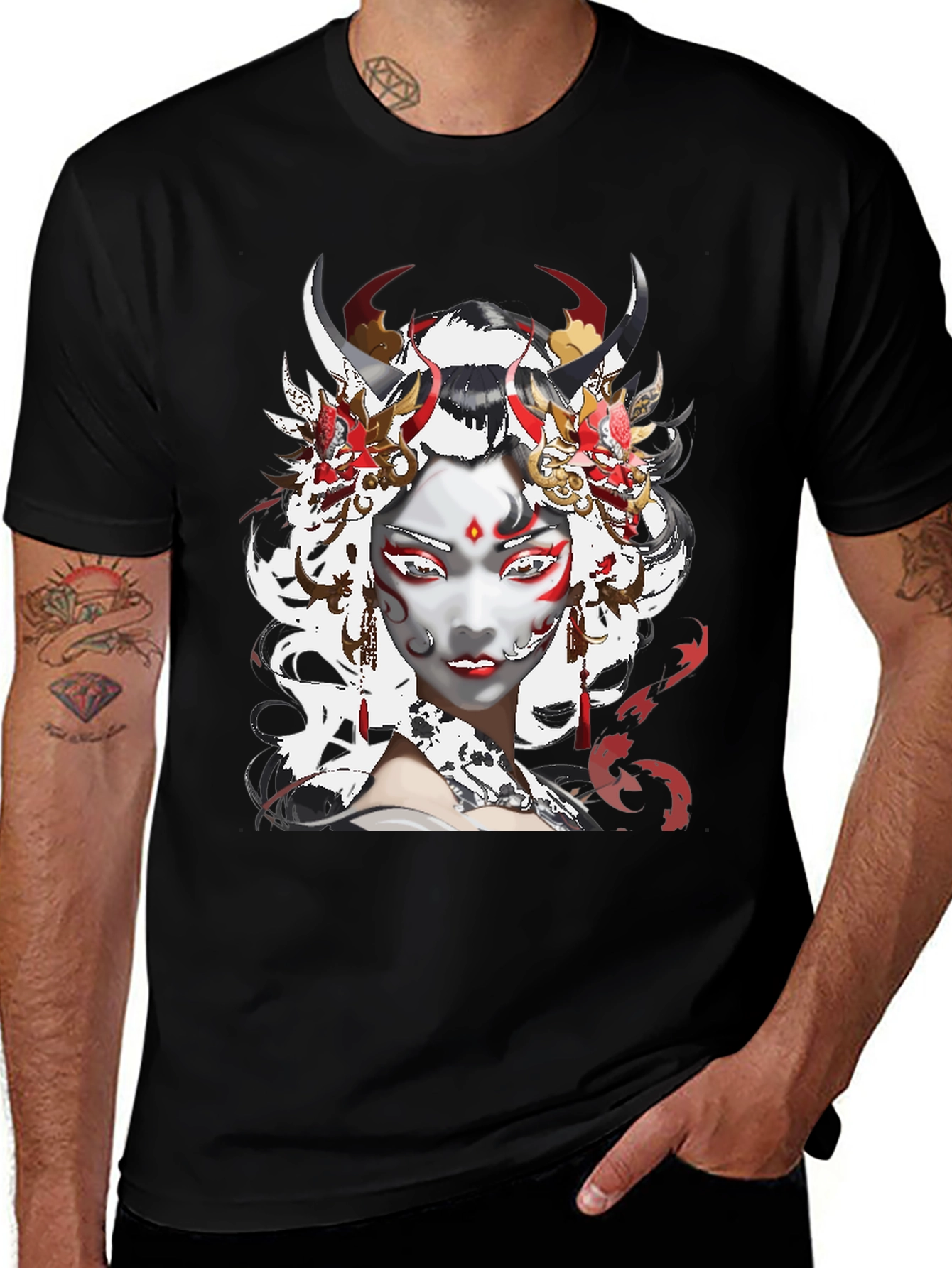 Oni Mask Graphic Tee - Unique Japanese Art Shirt