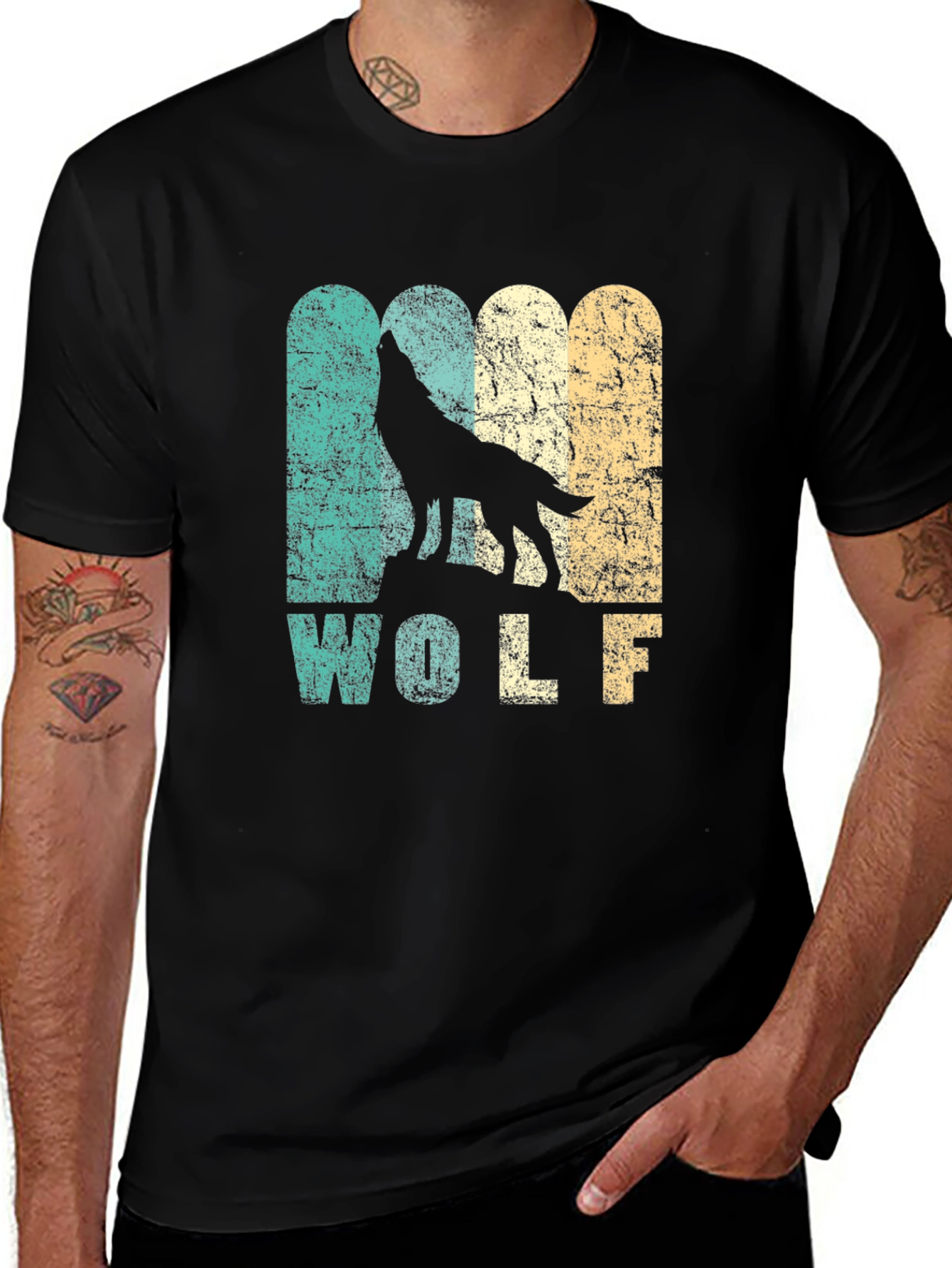 Variant 23 of Retro Wolf Graphic Tee - Men's Black T-Shirt