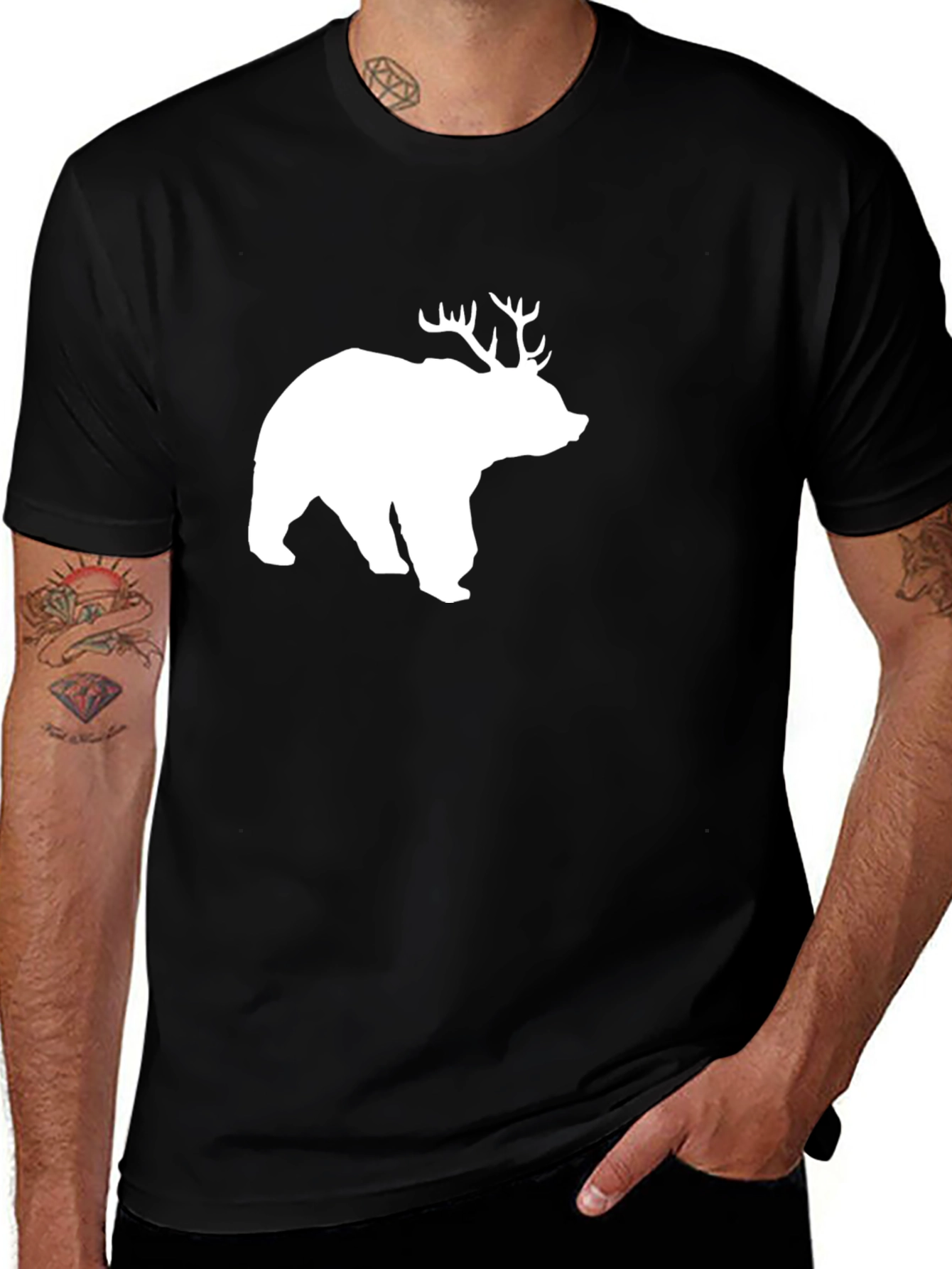 Variant 5 of Bear Antler Graphic T-Shirt - Men's Black Tee