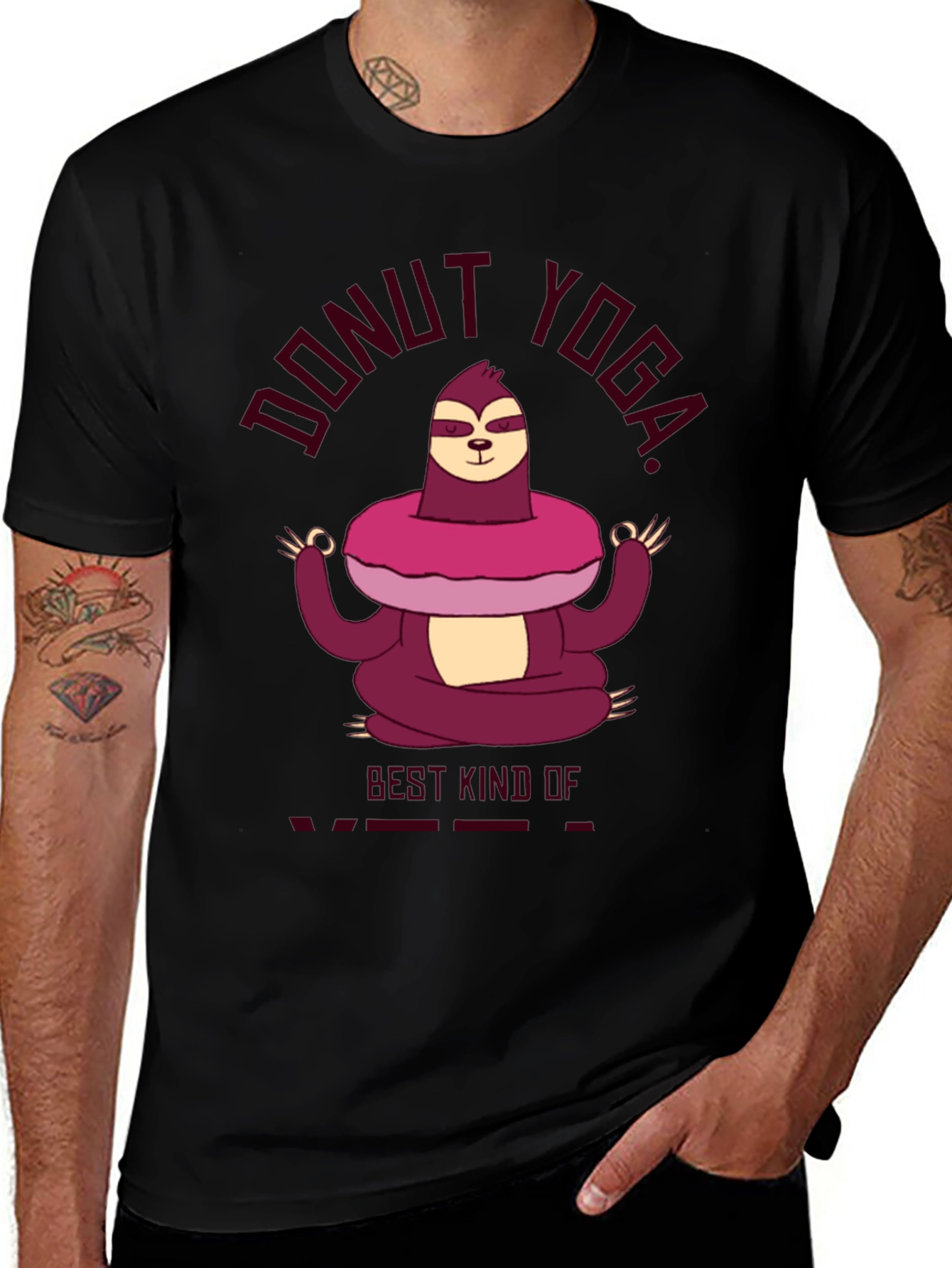 Variant 3 of Donut Yoga T-Shirt - Sloth Meditating in a Donut