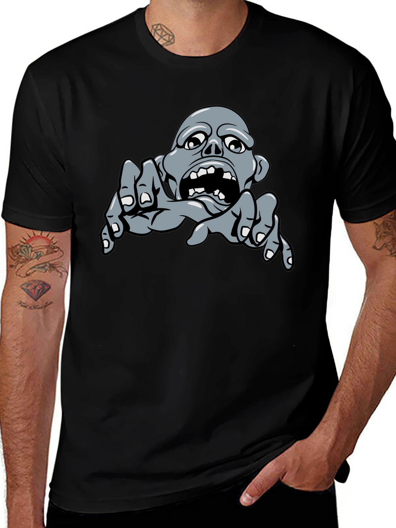 Zombie Graphic Print Black T-Shirt