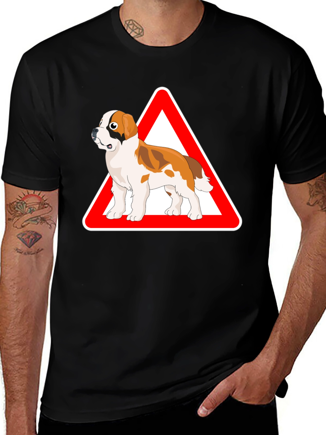 Variant 4 of Dog Warning Sign Black T-Shirt