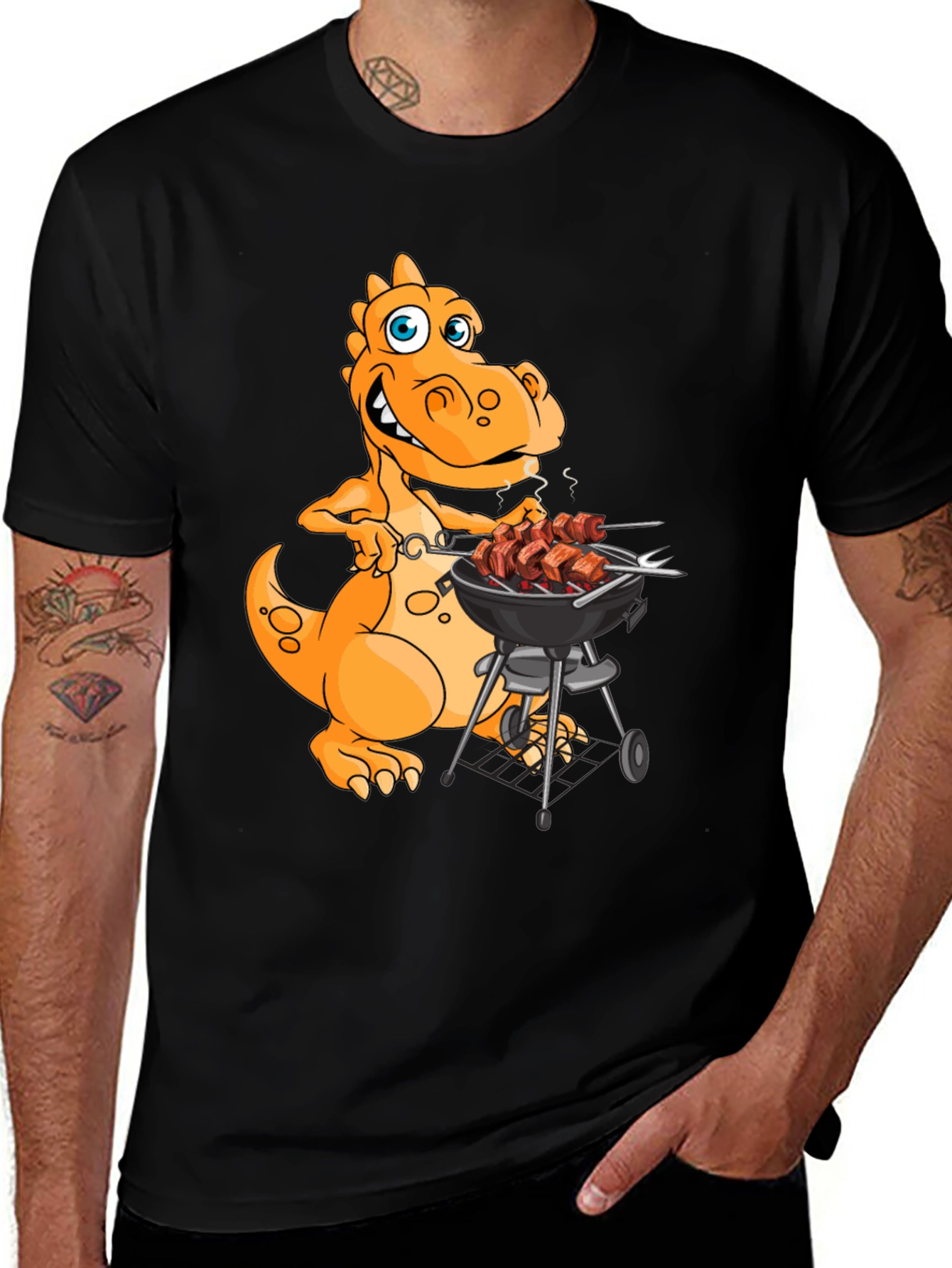 Variant 4 of Dino BBQ Black T-Shirt - Grill Master Cartoon
