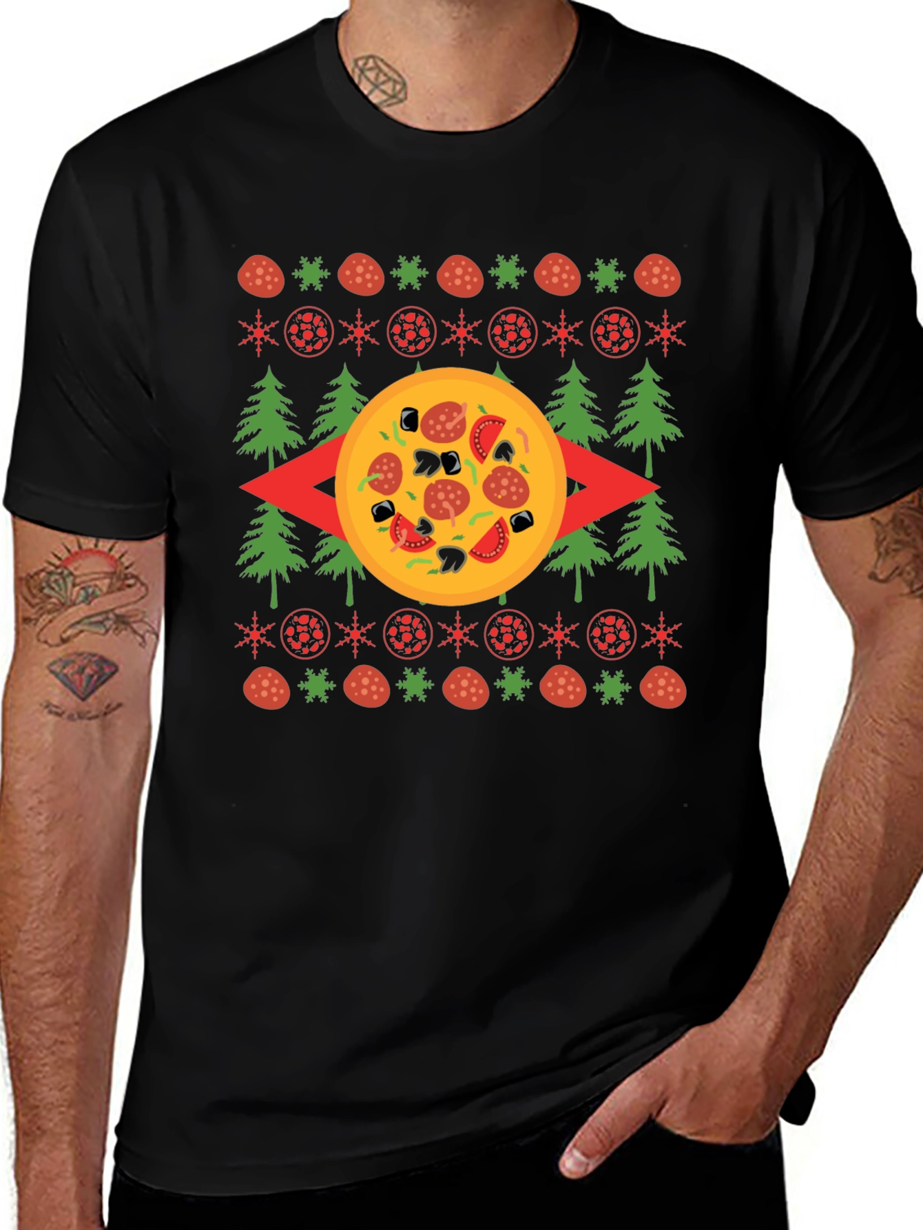 Variant 17 of Pizza Ugly Christmas Sweater T-Shirt