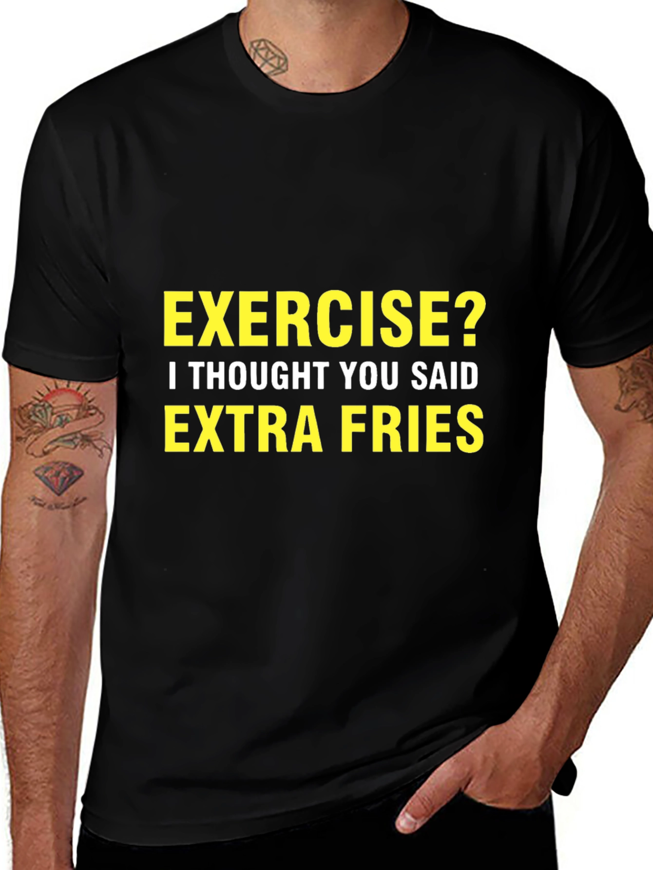 Variant 27 of Exercise? Extra Fries Black Graphic Tee