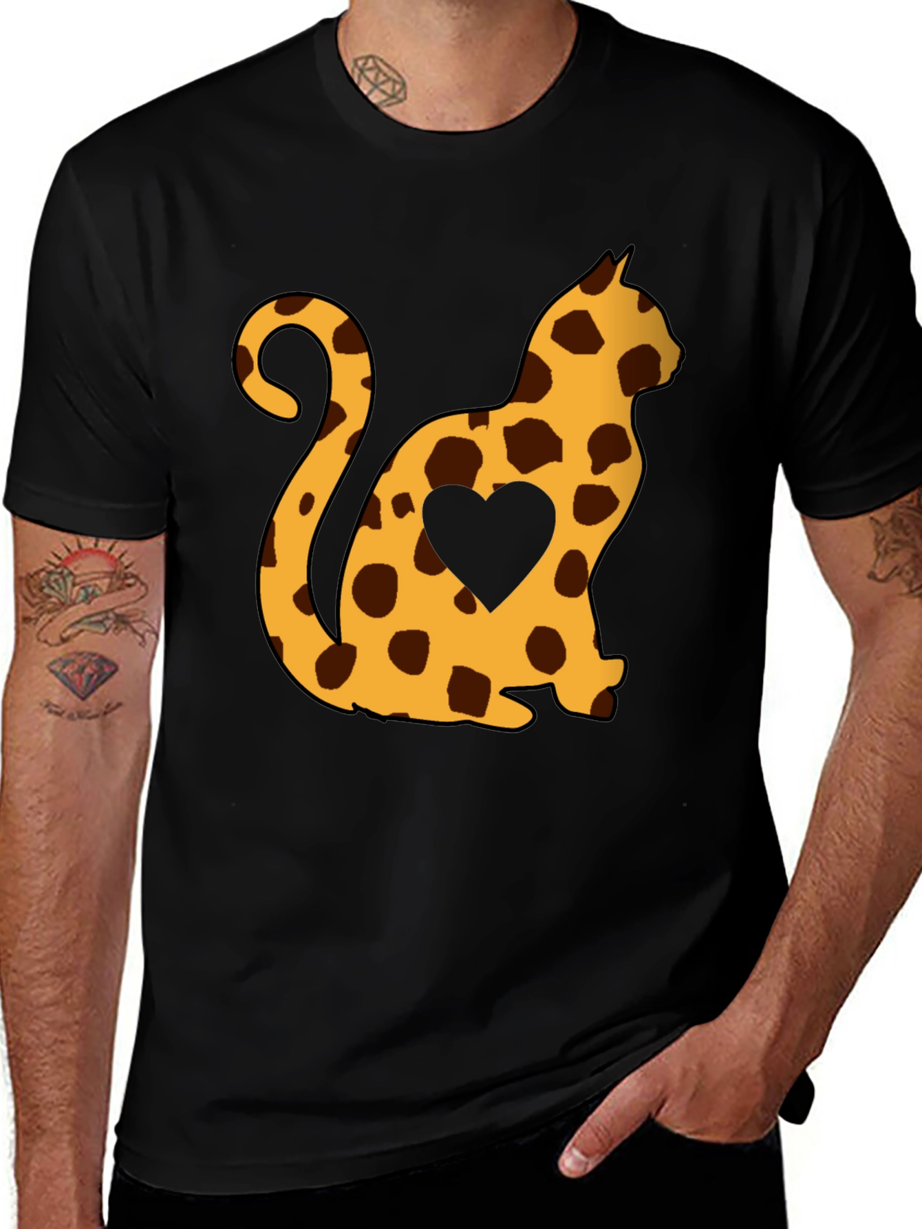 Variant 11 of Spotted Cat Heart T-Shirt - Stylish Casual Tee