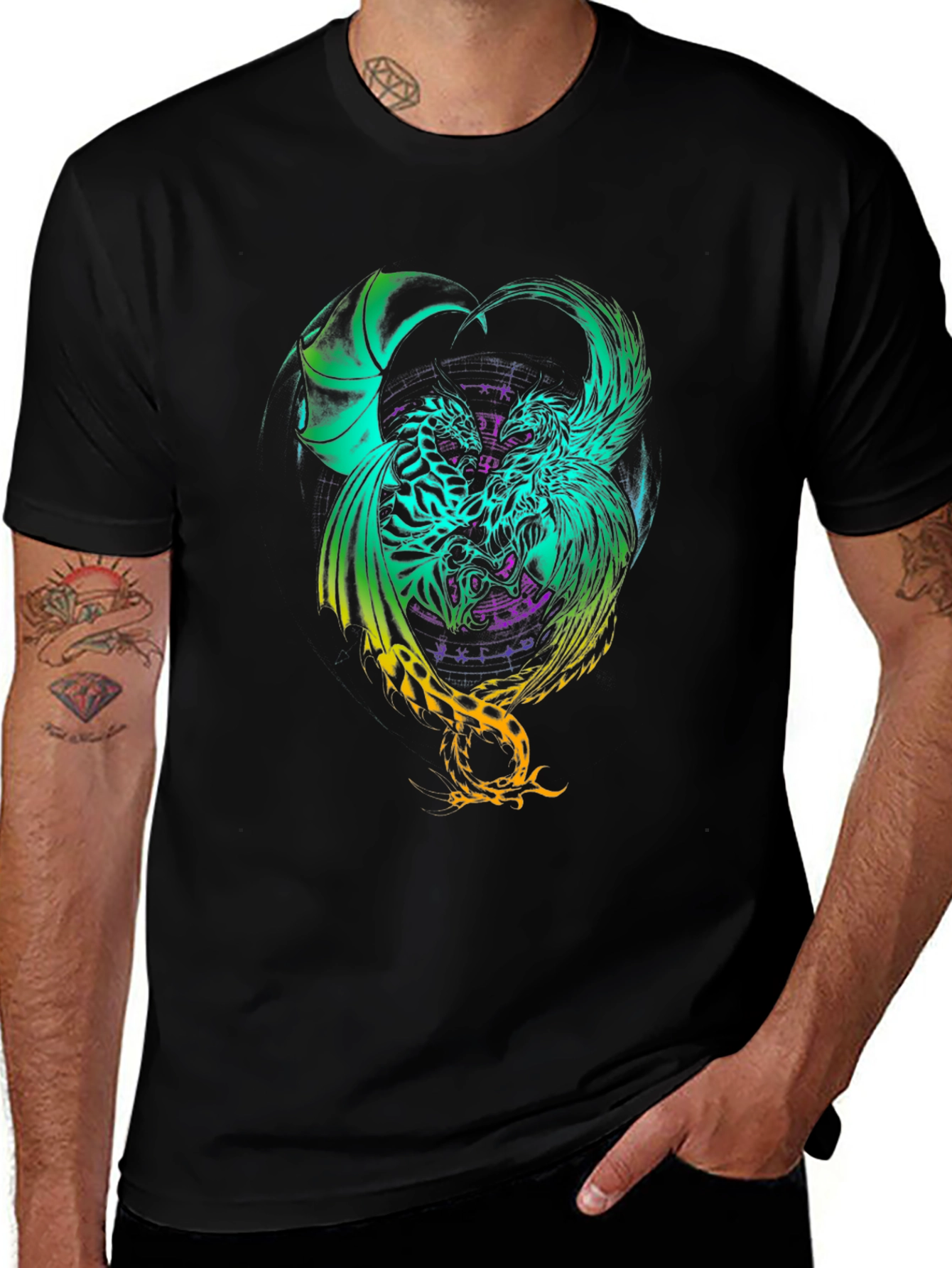 Variant 12 of Dragon & Phoenix Graphic Black T-Shirt