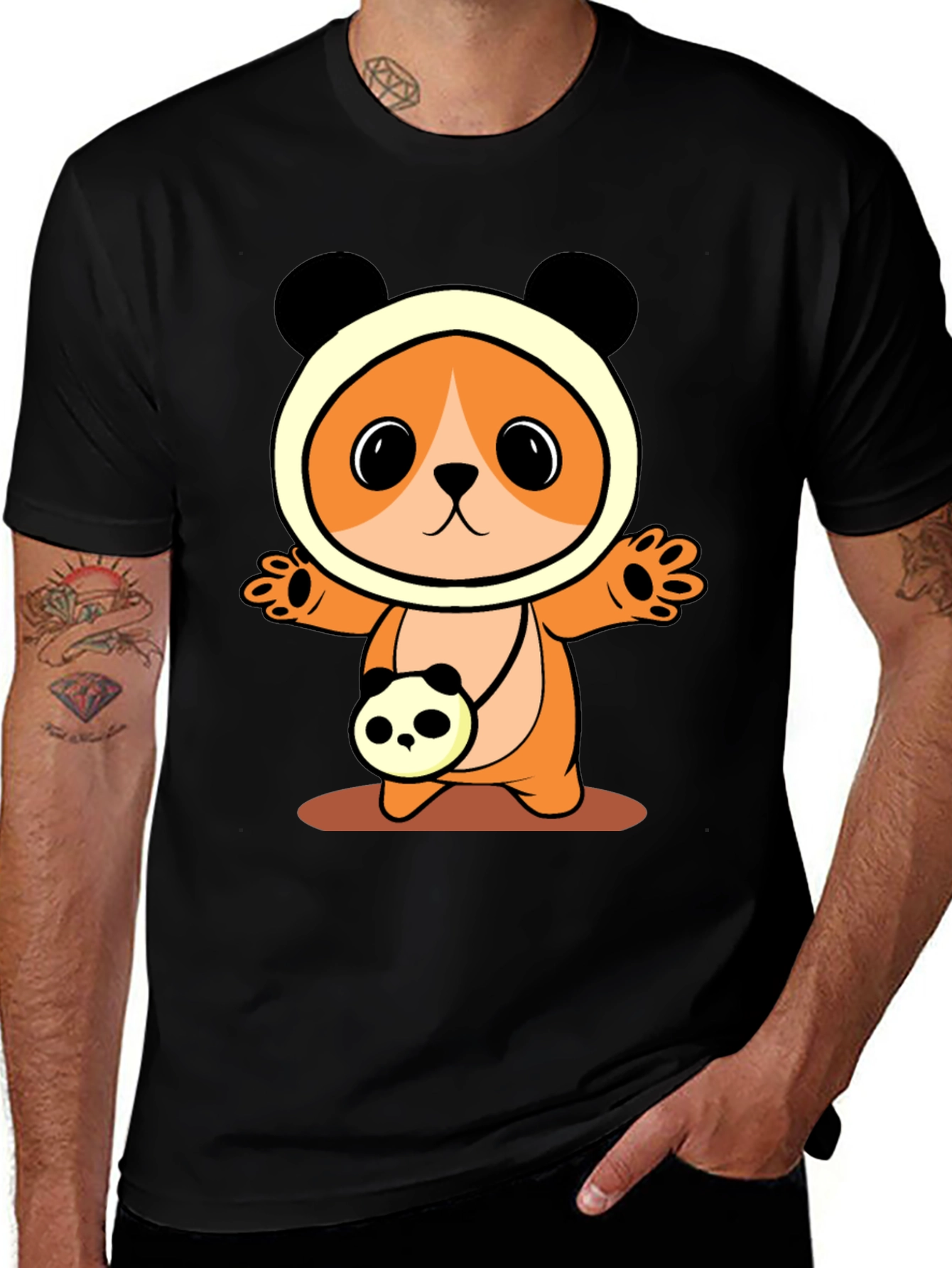 Variant 7 of Cute Cartoon Panda Bear T-Shirt - Black