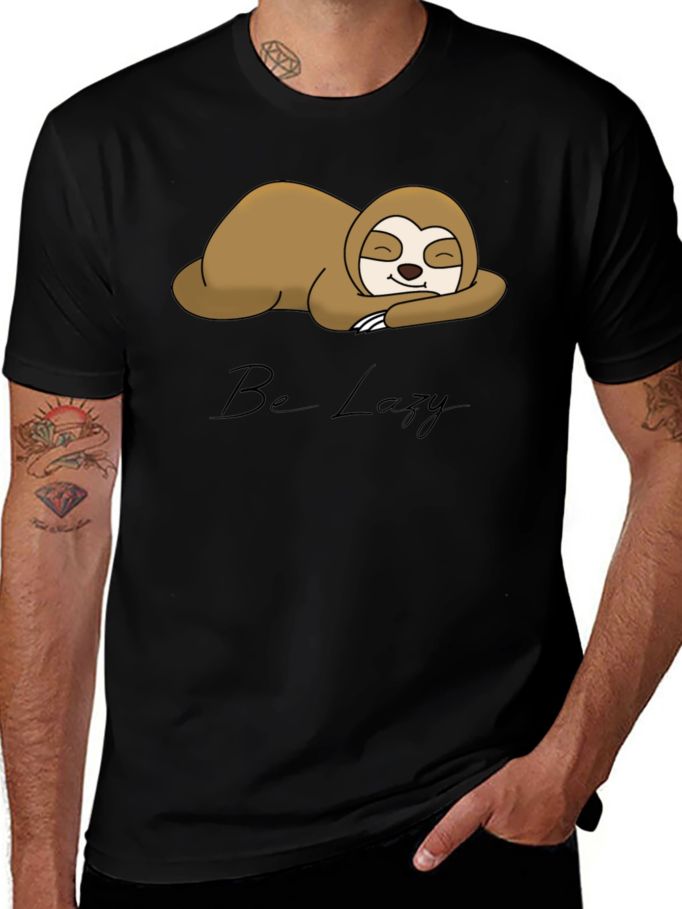 Be Lazy Sloth Graphic Tee - Black