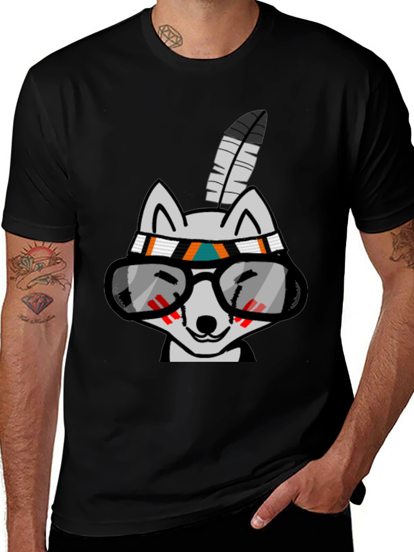 Cool Cartoon Wolf with Glasses T-Shirt