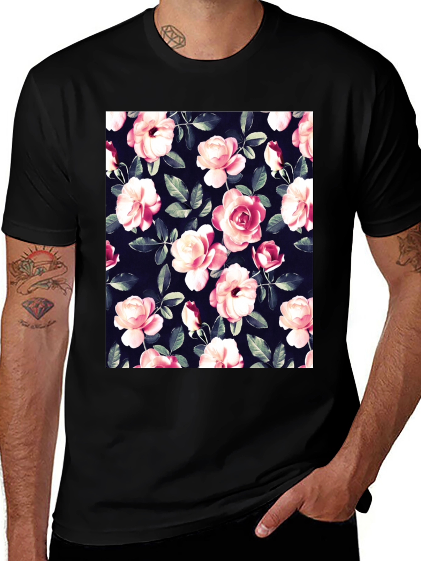 Floral Print Black T-Shirt