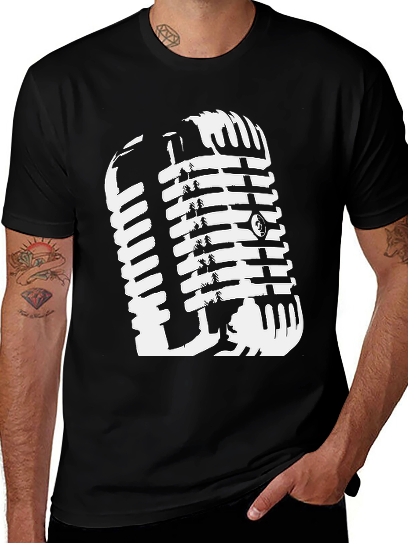 Retro Microphone Graphic Tee - Black