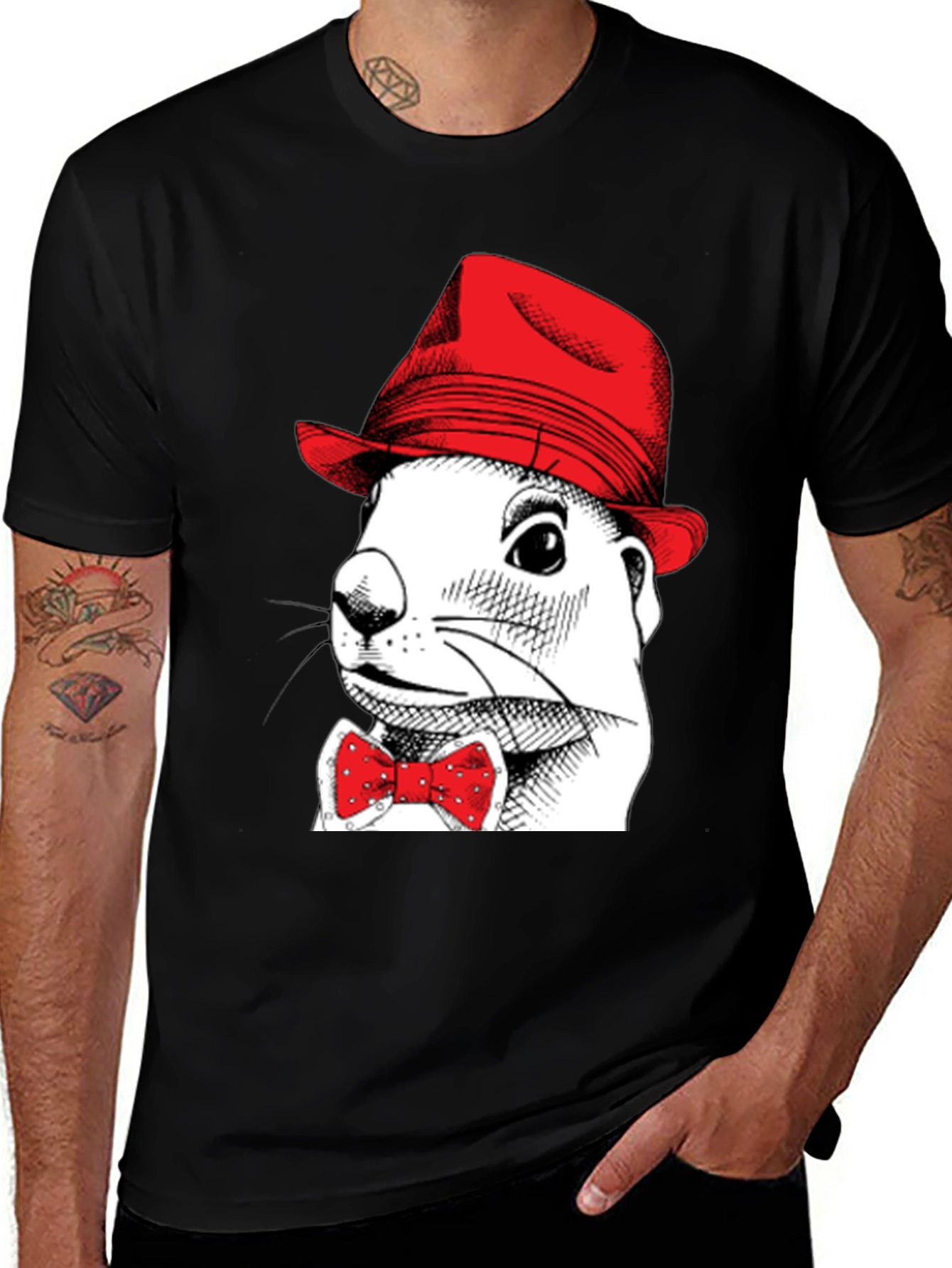 Variant 23 of Squirrel in Hat Graphic Tee - Unique Design