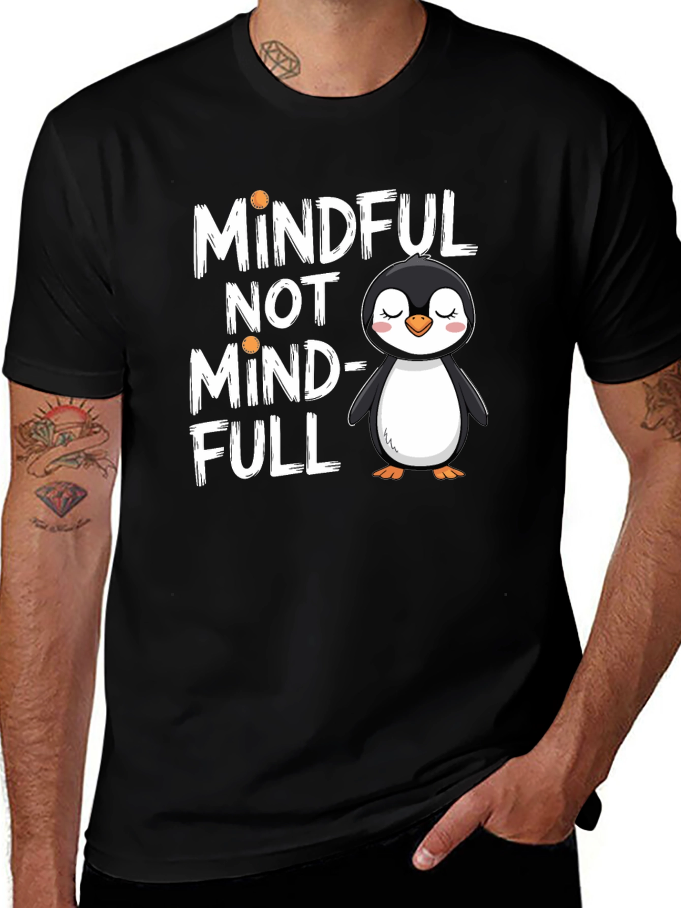 Variant 17 of Mindful Penguin Graphic Tee - Relaxed Fit Black T-Shirt