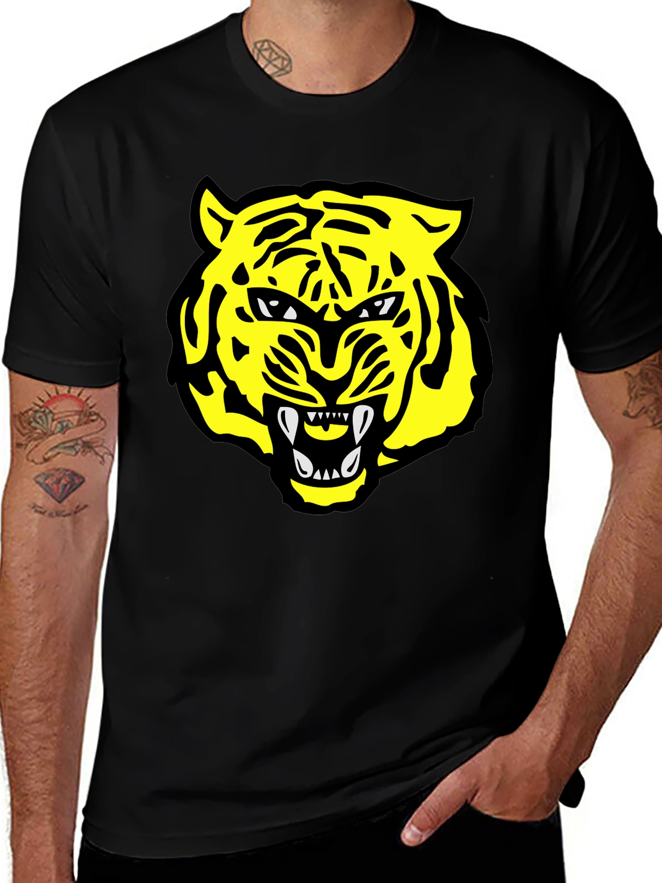 Variant 8 of Bold Yellow Tiger Graphic Black T-Shirt