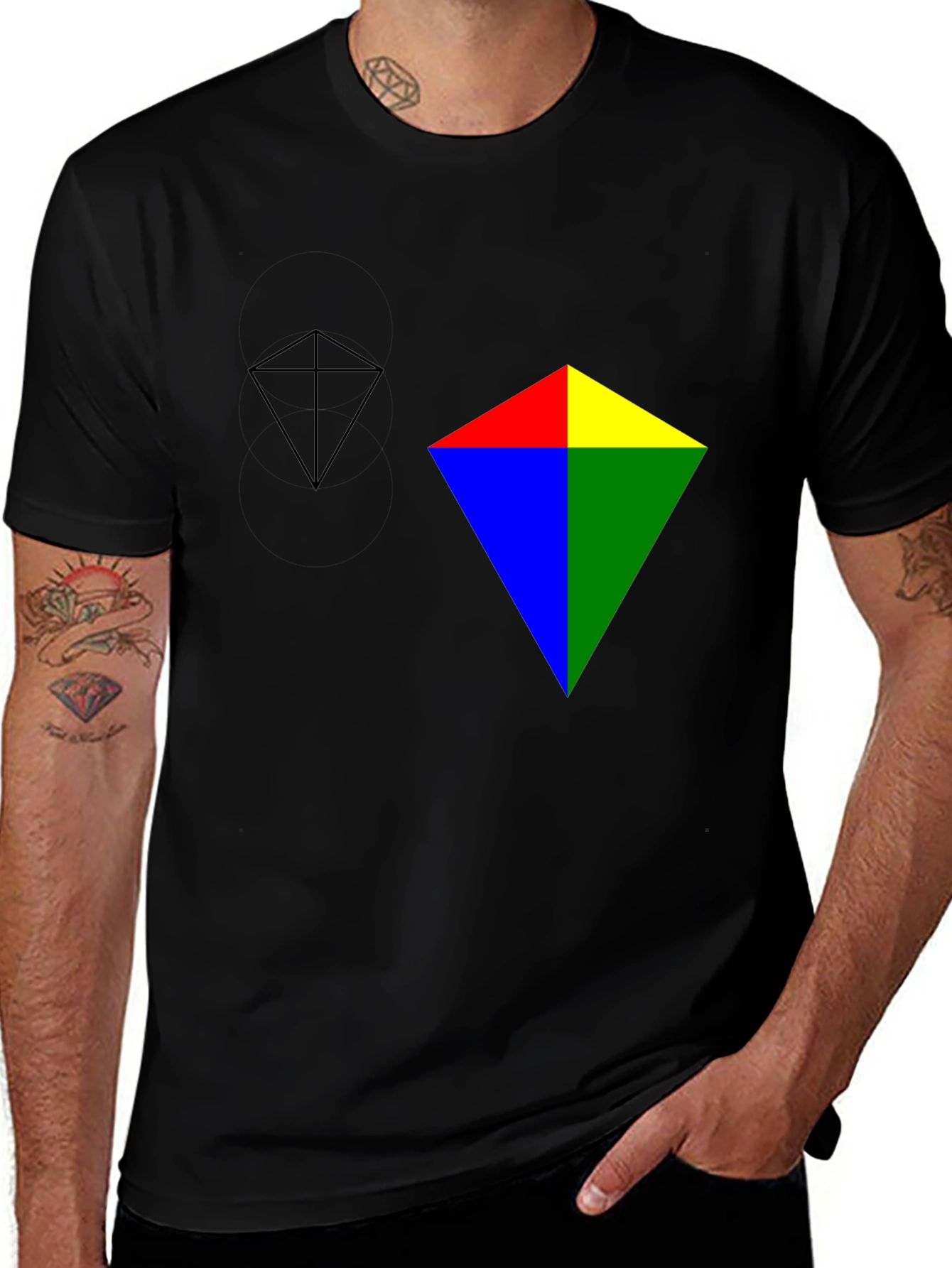 Variant 14 of Geometric Color Block Graphic Black T-Shirt