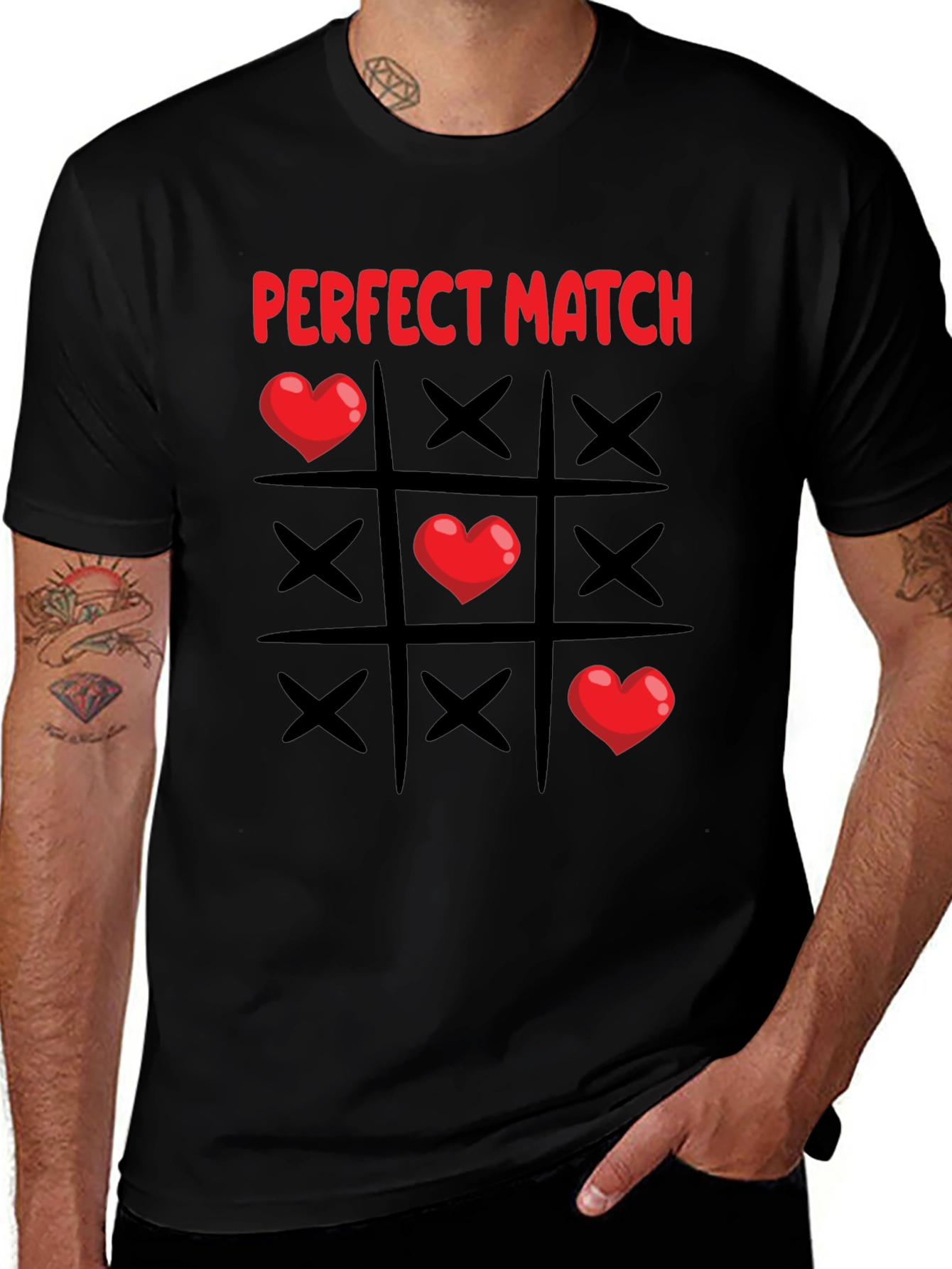 Variant 8 of Perfect Match Heart Tic-Tac-Toe T-Shirt