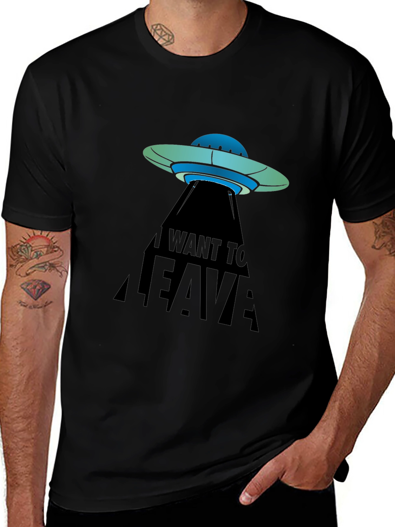 I Want To Leave UFO T-Shirt - Black Graphic Tee