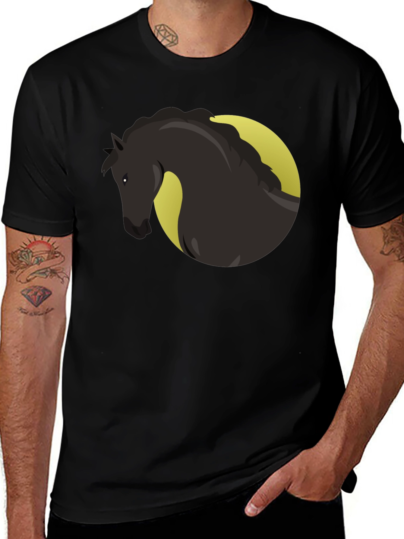 Variant 2 of Black Horse Graphic Tee - Men's Crew Neck T-Shirt