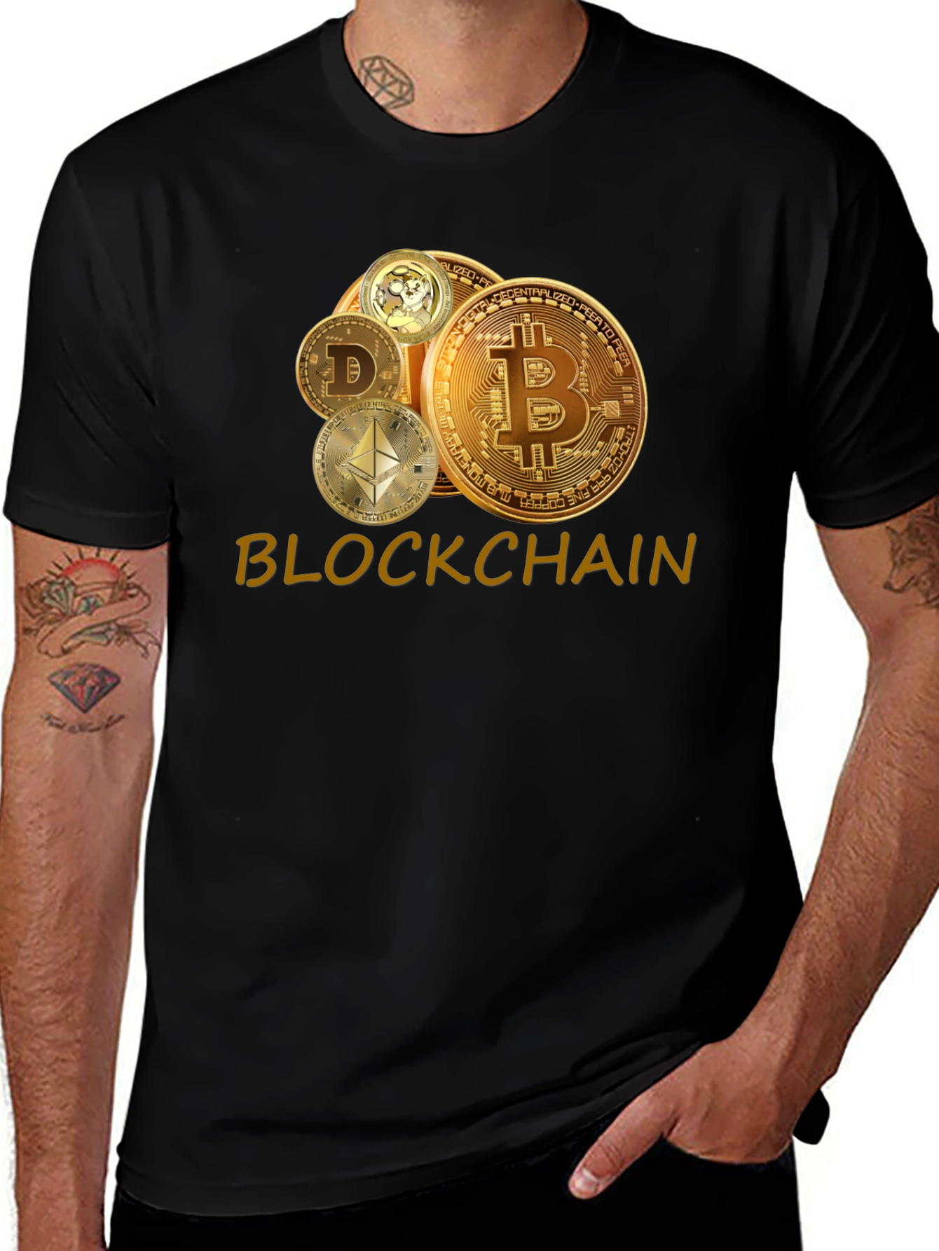 Variant 5 of Blockchain Crypto T-Shirt - Bitcoin, Dogecoin, Ethereum