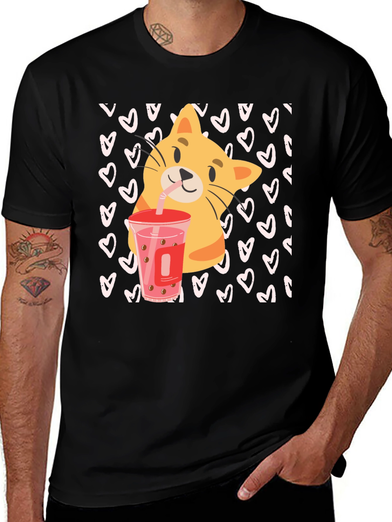 Variant 15 of Cat Boba Tea Black T-Shirt