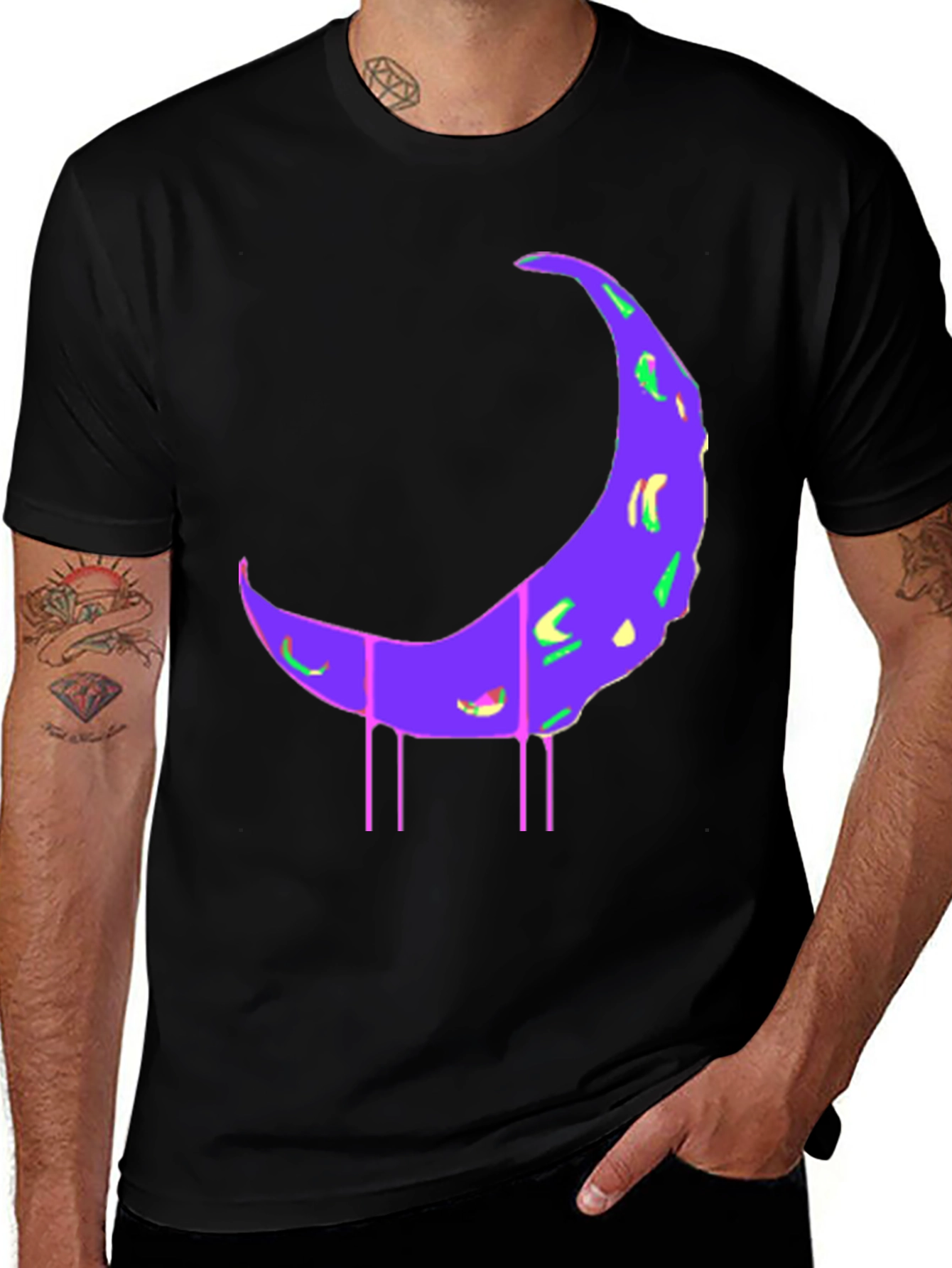 Variant 10 of Black T-Shirt with Abstract Moon Print