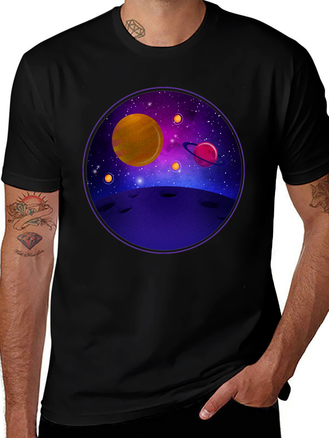 Variant 20 of Cosmic Planets Graphic T-Shirt - Black