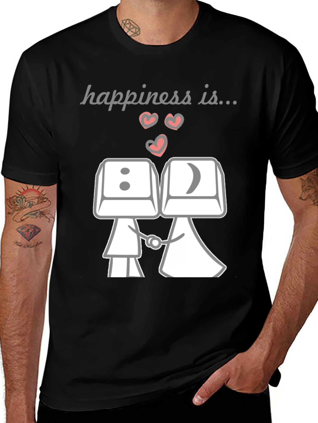 Black Happiness Is...Keyboard Key Couple T-Shirt main image