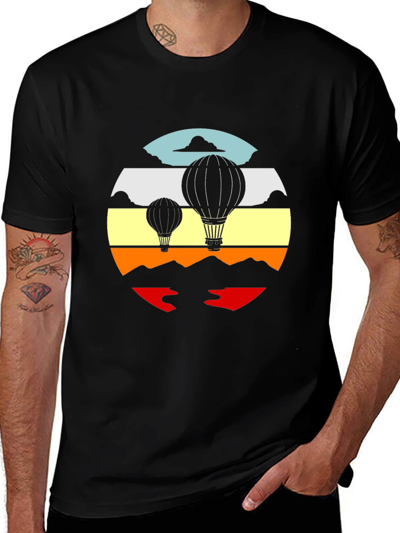 Black Retro Hot Air Balloon Graphic Tee - Black main image