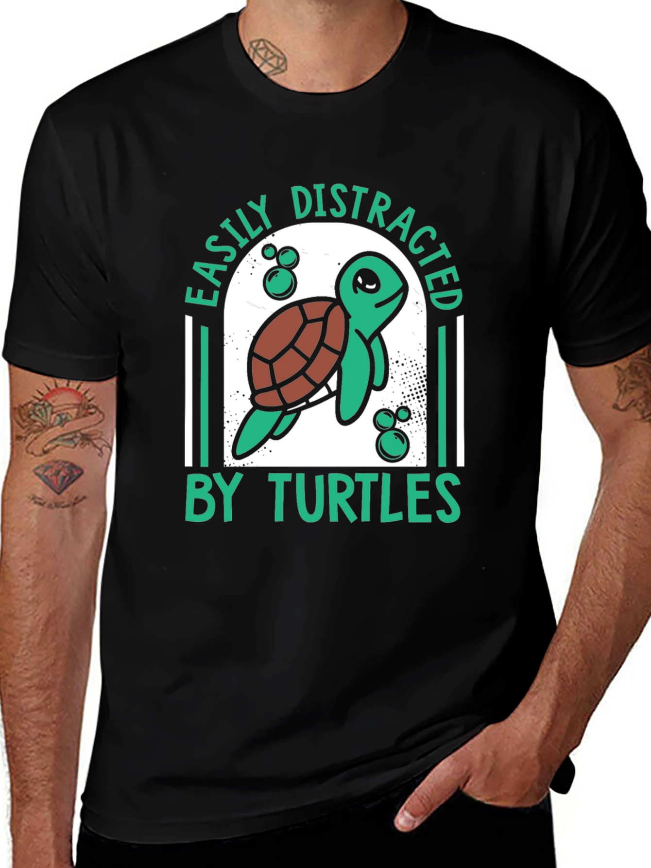 Black Easily Distracted By Turtles Graphic T-Shirt main image
