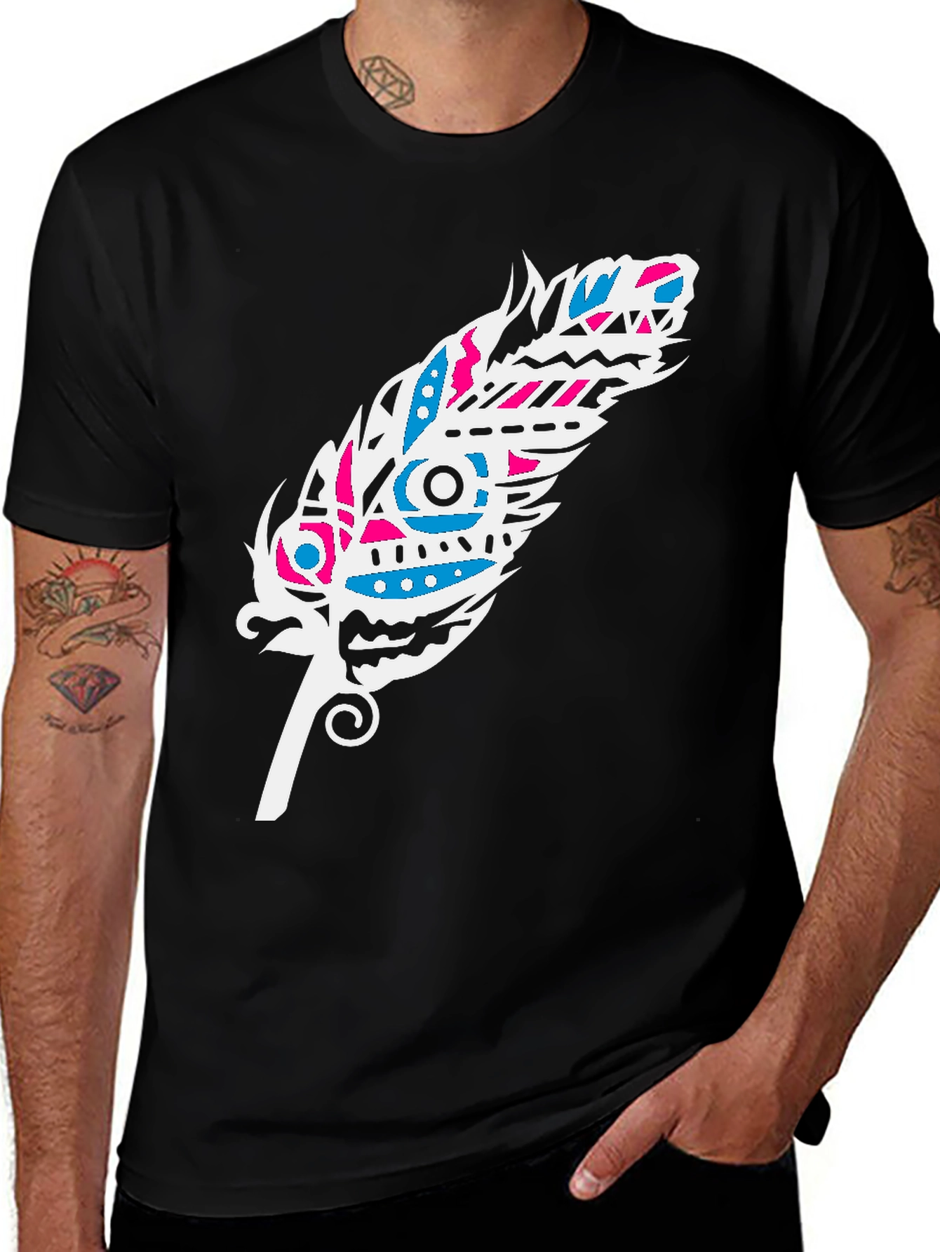 Variant 15 of Tribal Feather Graphic Tee - Black