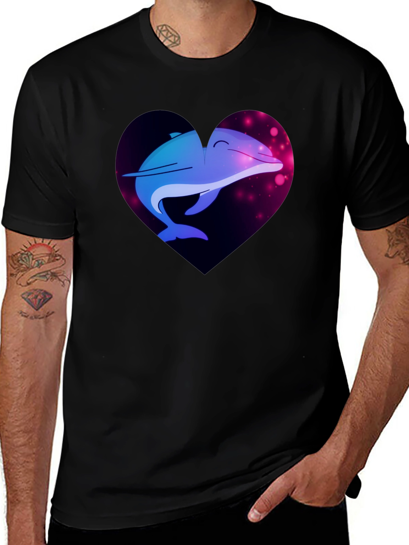 Variant 6 of Dolphin Heart Graphic Tee - Black