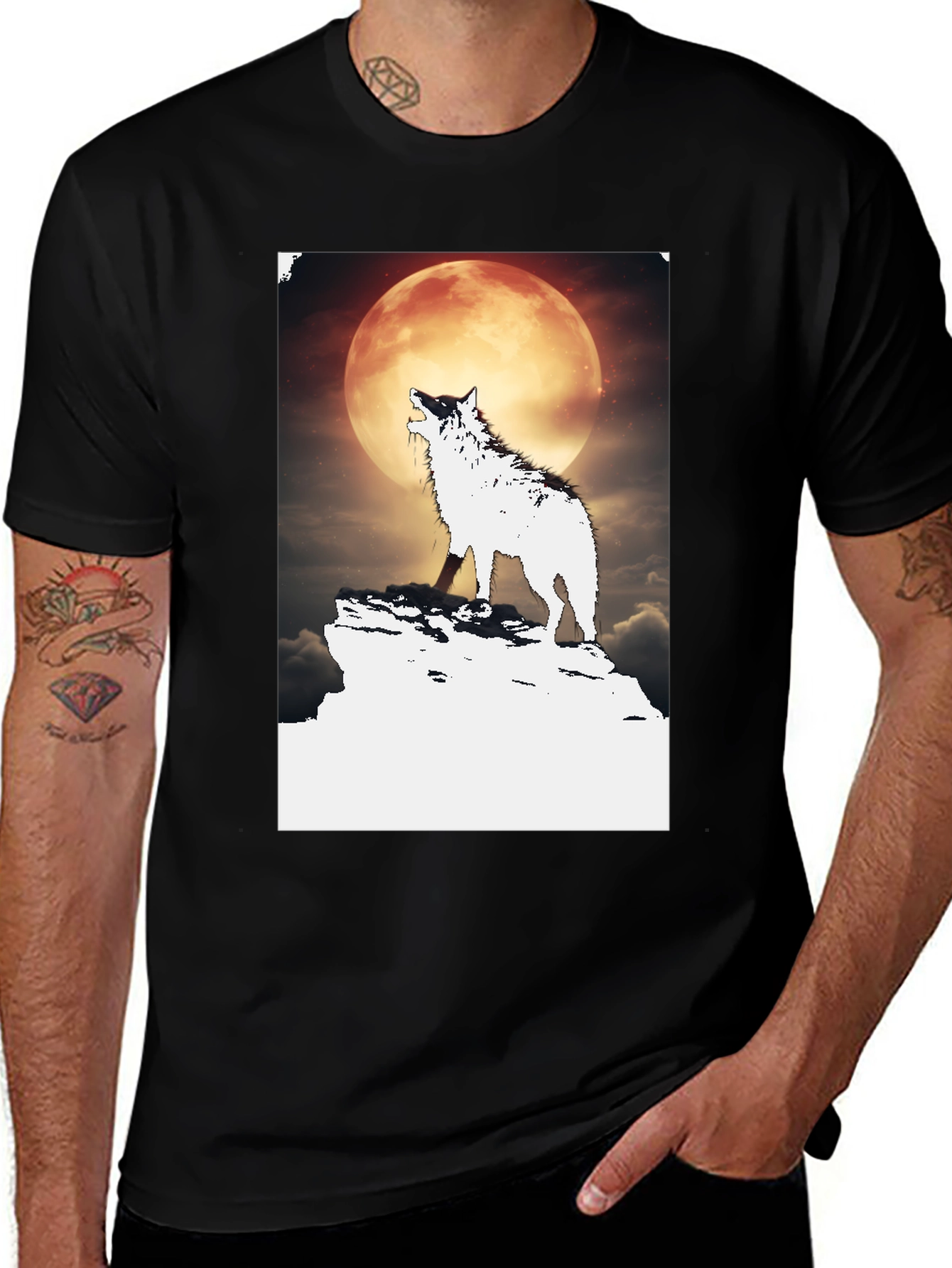 Variant 11 of Wolf Howling at Moon Graphic Tee