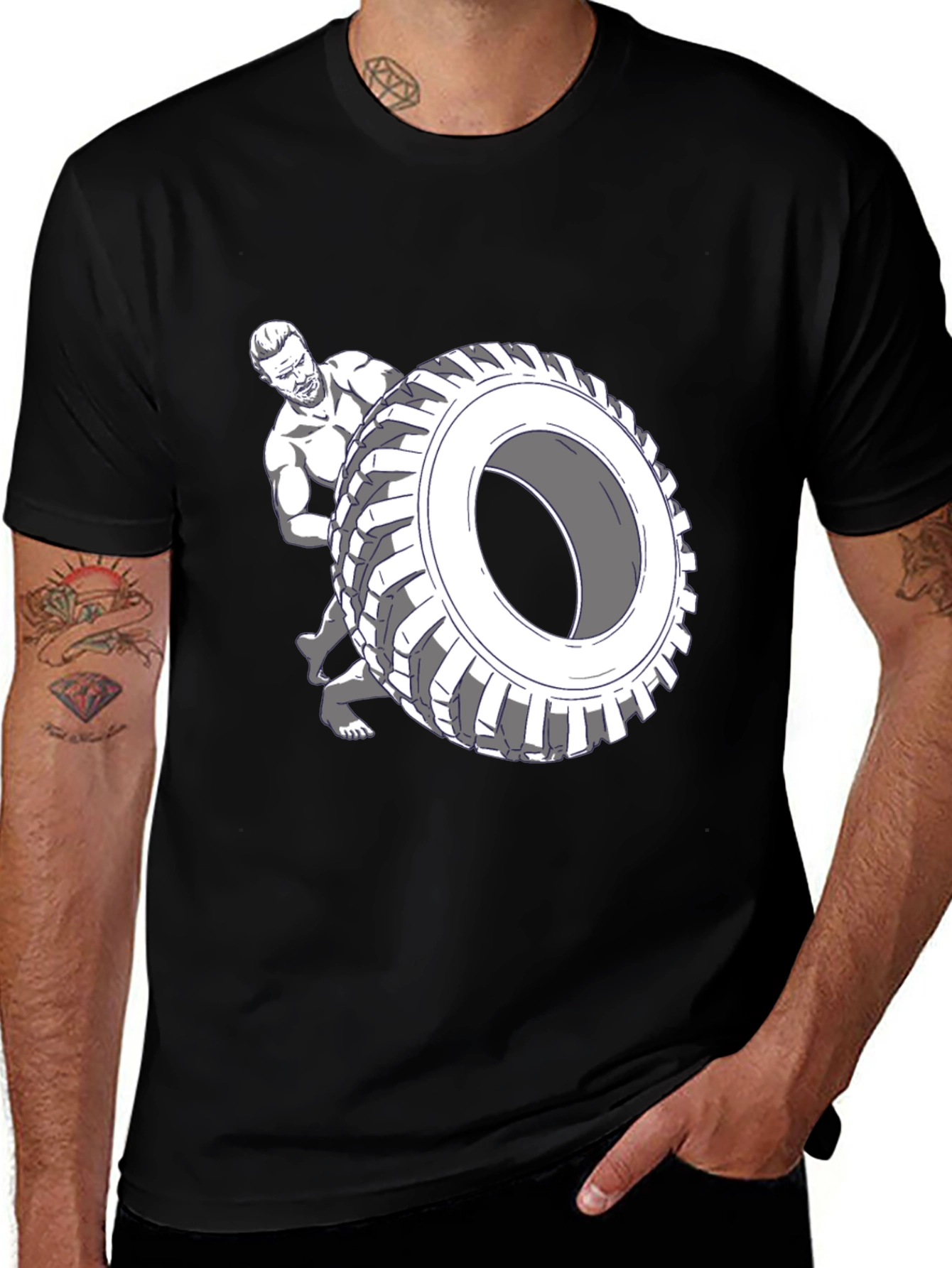 Variant 26 of Black T-Shirt with Tire Flip Graphic