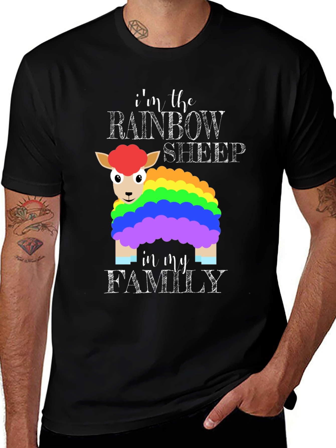 Variant 11 of Rainbow Sheep Family T-Shirt - Prideful Statement Tee