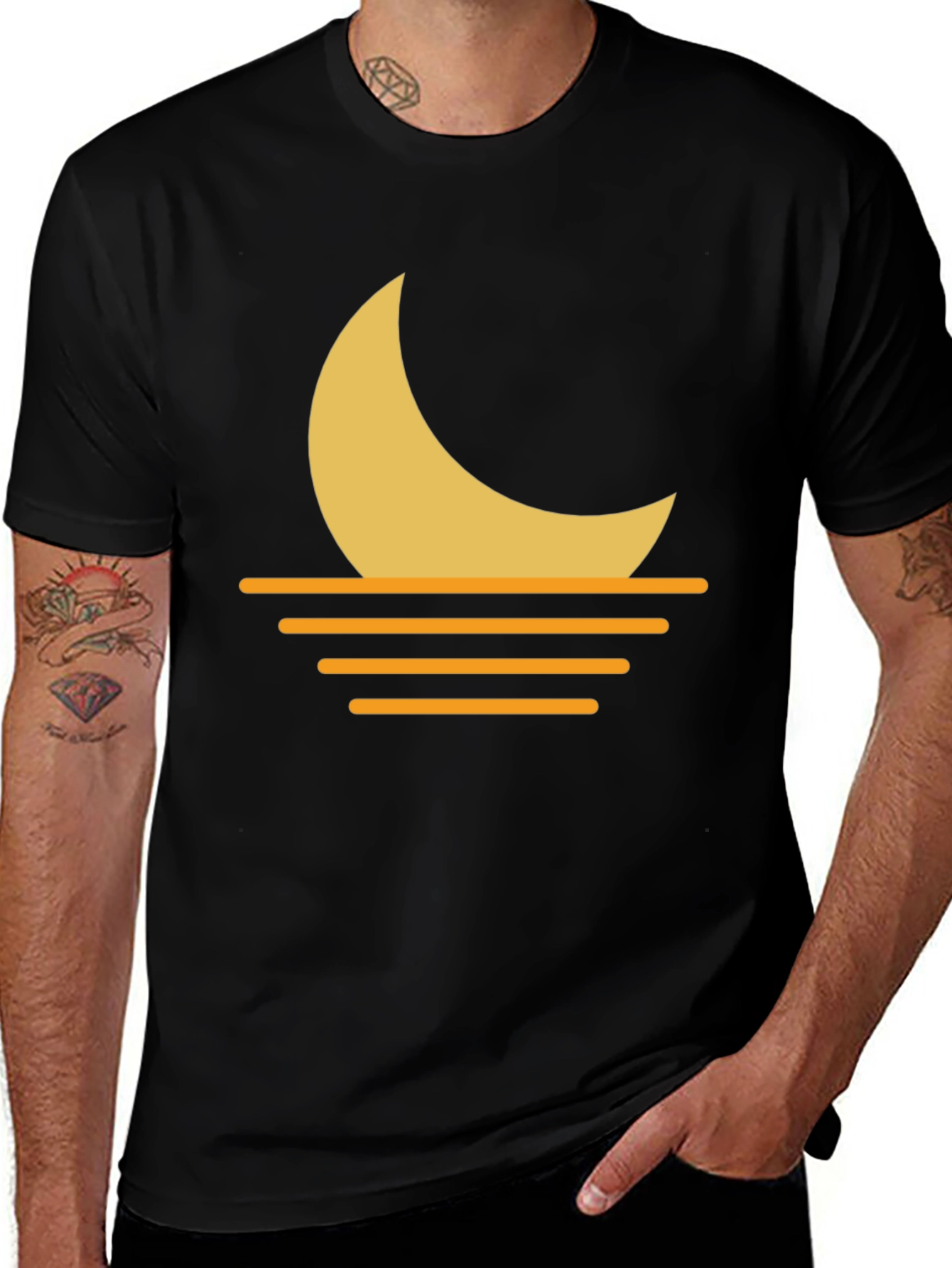Variant 15 of Crescent Moon & Waves Graphic Tee - Black