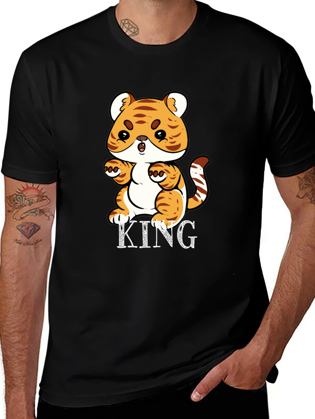 Variant 30 of Cute Tiger King Graphic Print Black T-Shirt