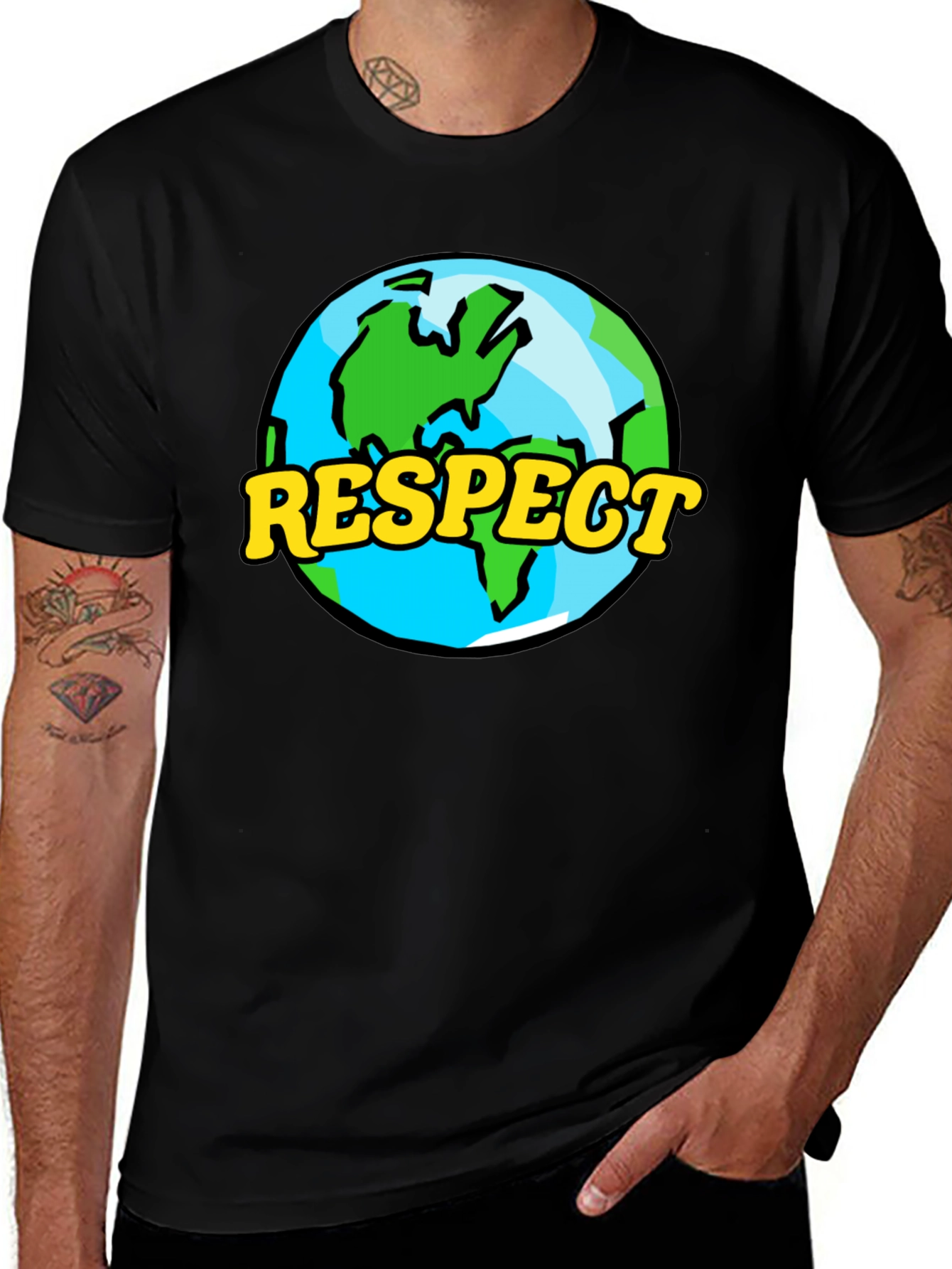Variant 25 of Respect Earth Graphic Tee - Black Crew Neck T-Shirt