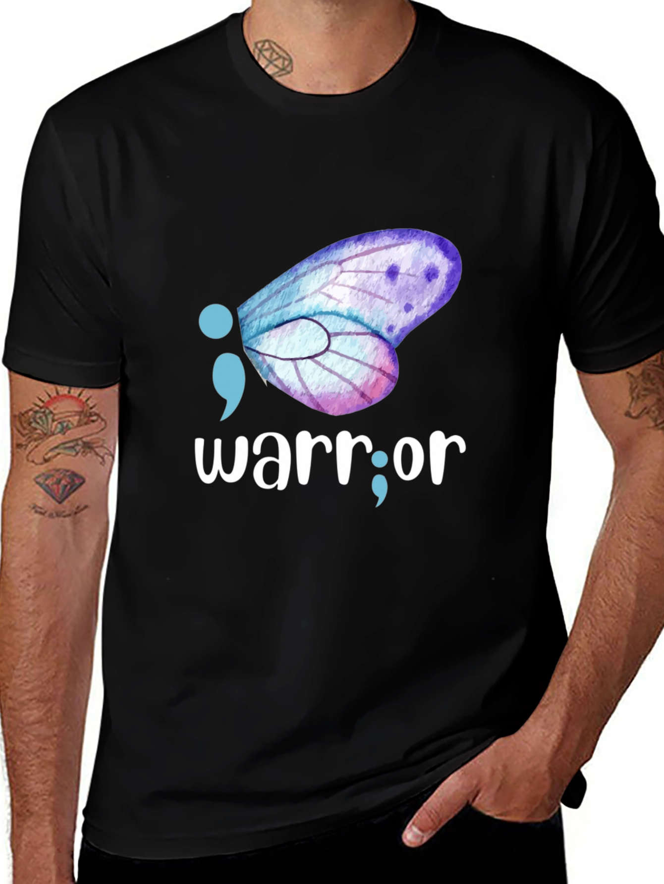 Variant 20 of Semicolon Butterfly Warrior T-Shirt: Mental Health Awareness