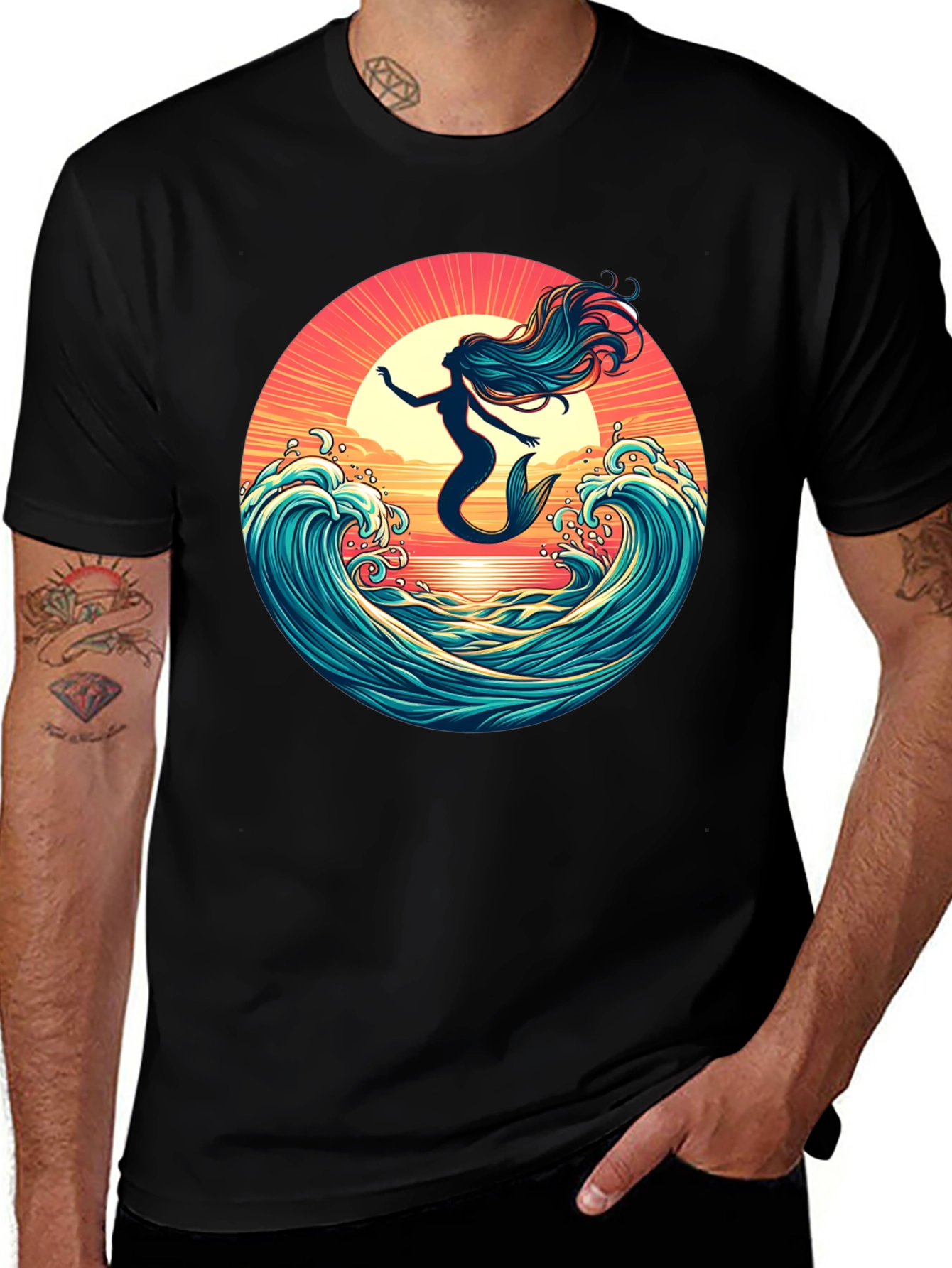 Variant 23 of Mermaid Sunset Wave Graphic Tee