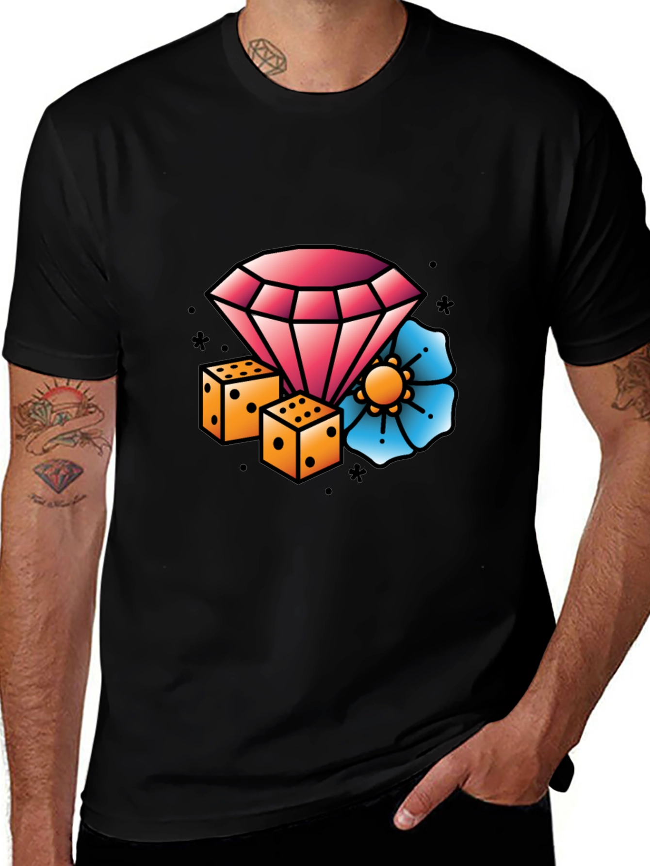 Variant 22 of Diamond Dice & Flower Graphic T-Shirt