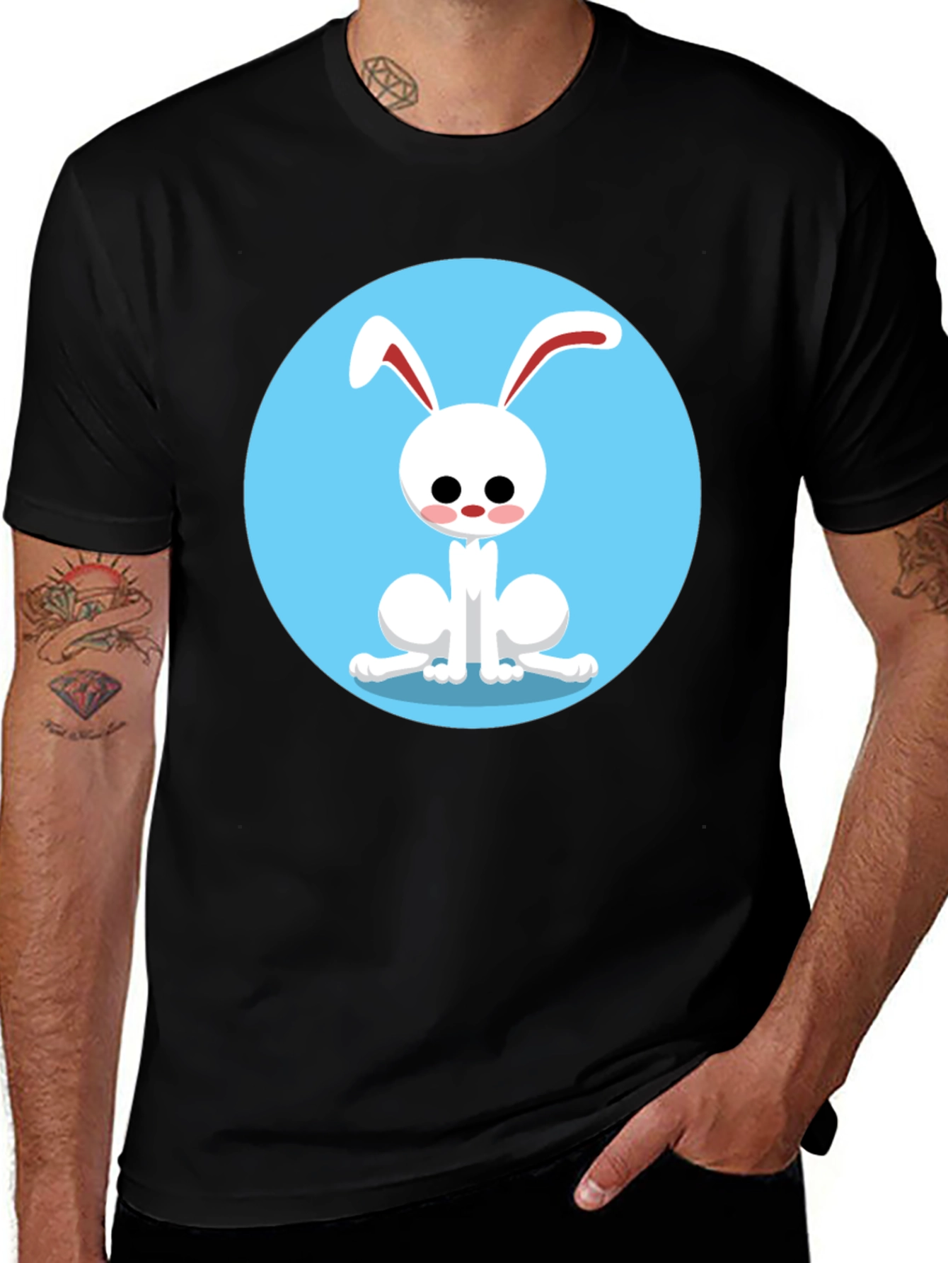 Variant 9 of Cute Cartoon Rabbit Graphic Tee - Black