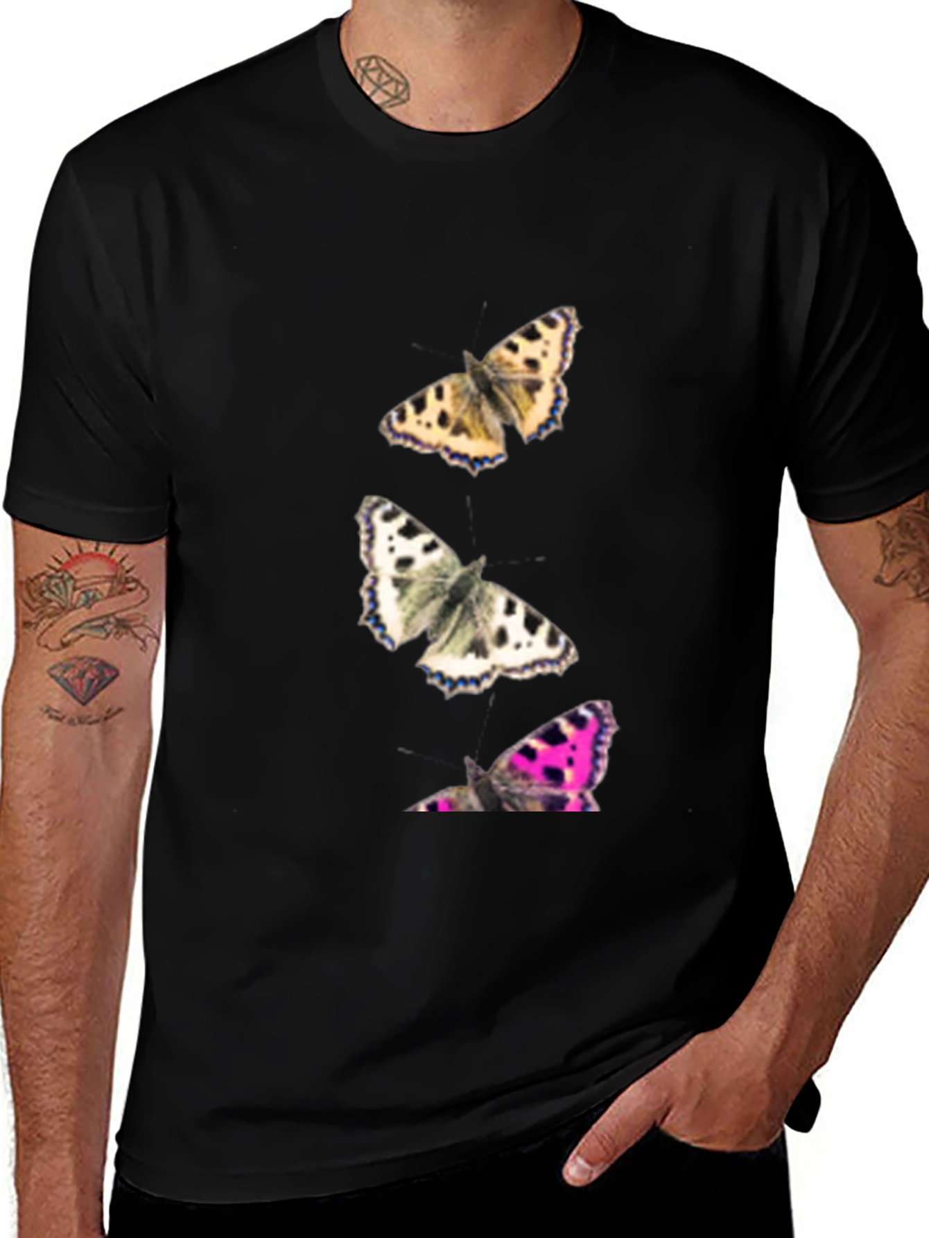 Butterfly Print Black T-Shirt