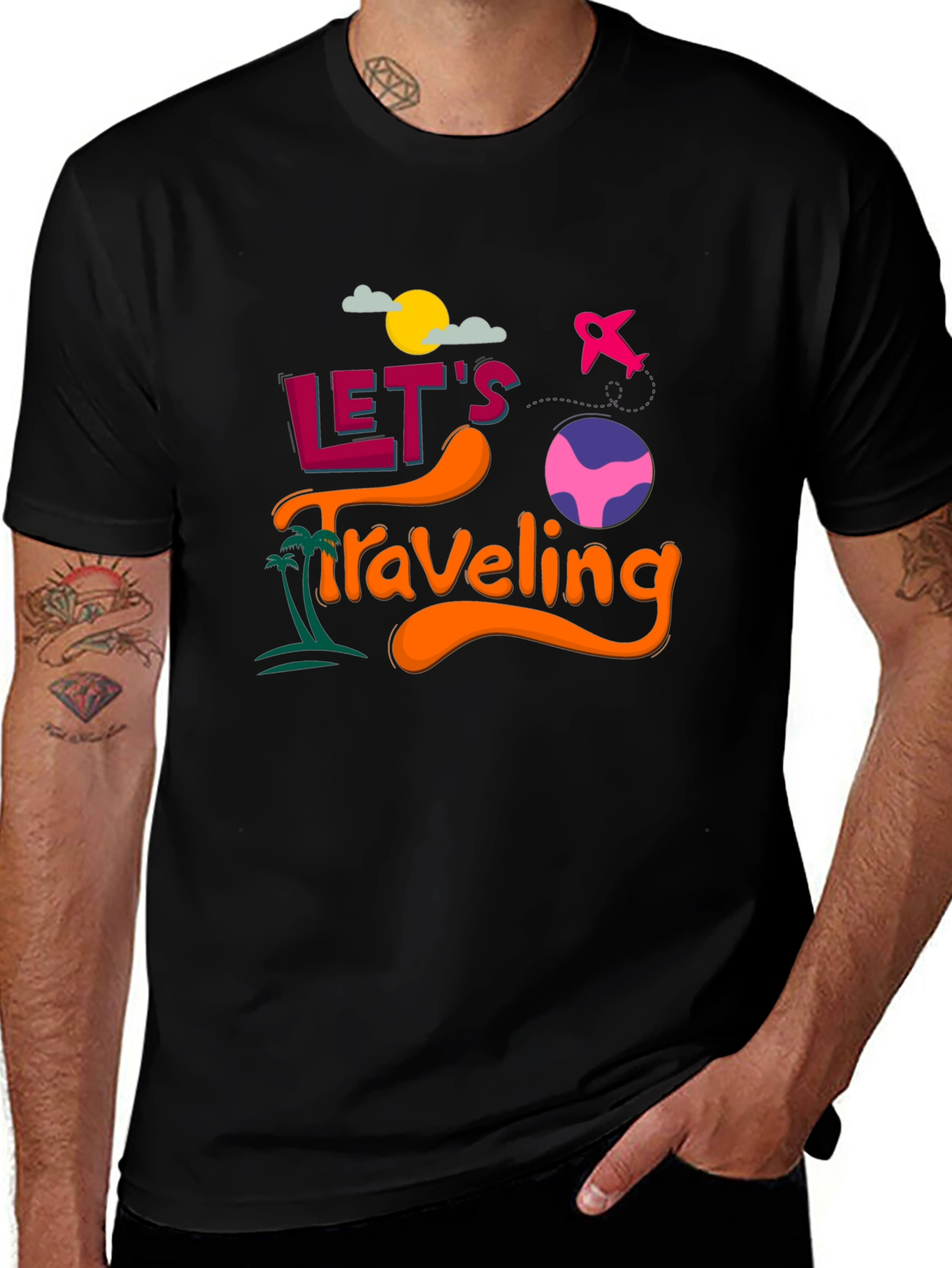 Variant 13 of Let's Traveling Graphic T-Shirt | Black Crew Neck Tee