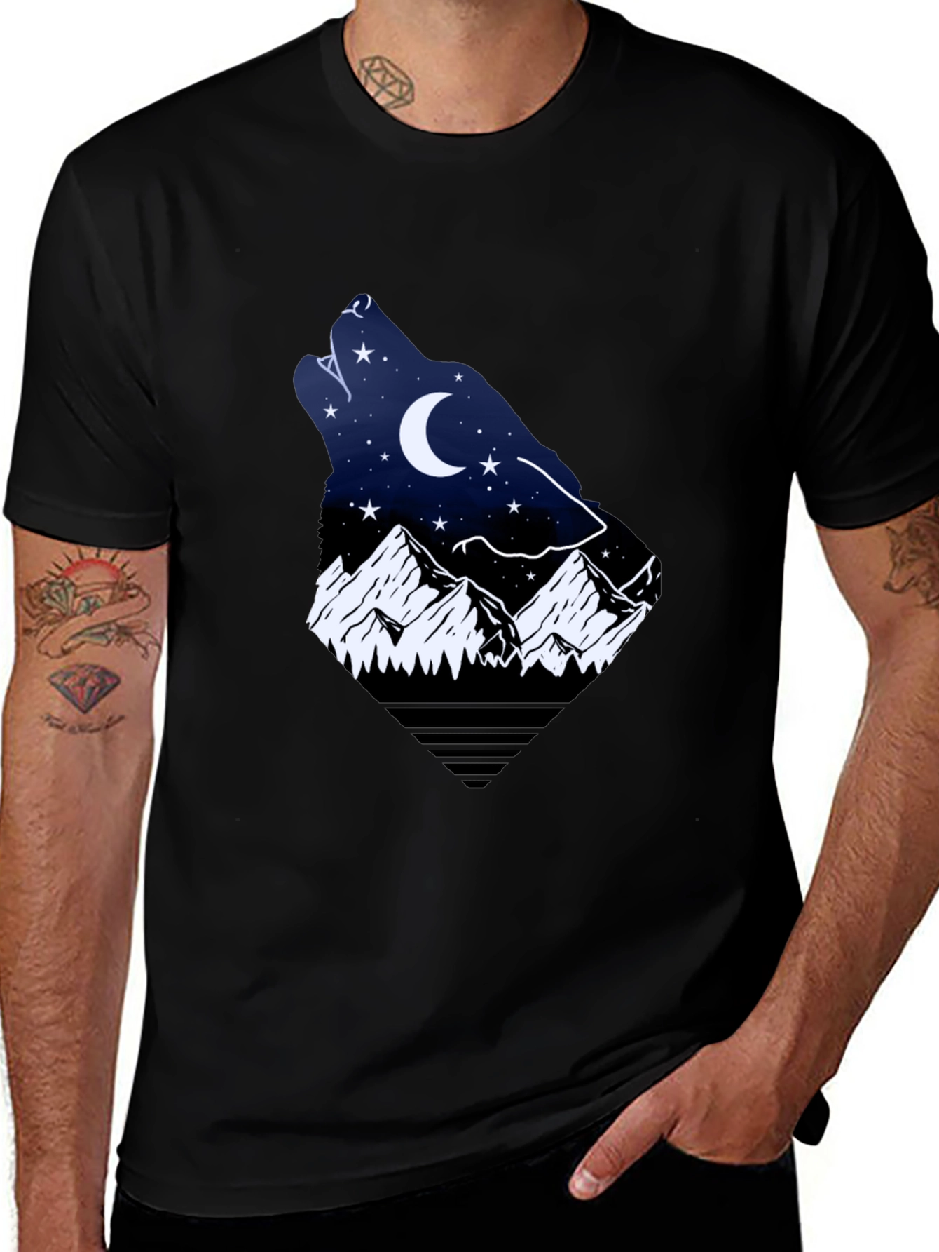 Variant 9 of Wolf Moon Mountain Graphic Tee - Black