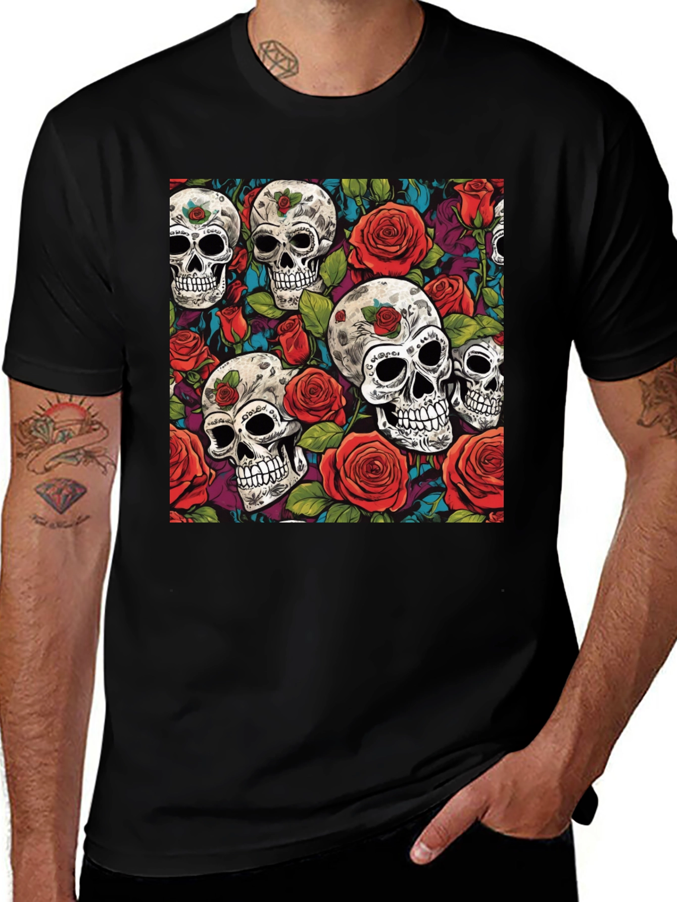 Variant 12 of Skull & Roses Graphic Tee - Day of the Dead Style