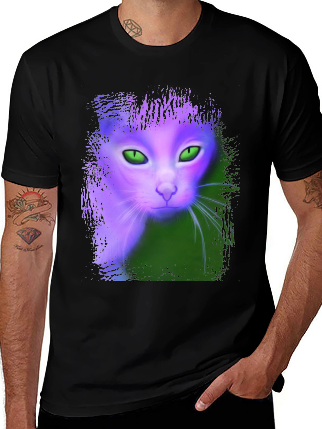 Variant 23 of Mystic Glowing Cat Graphic Tee - Unique Design